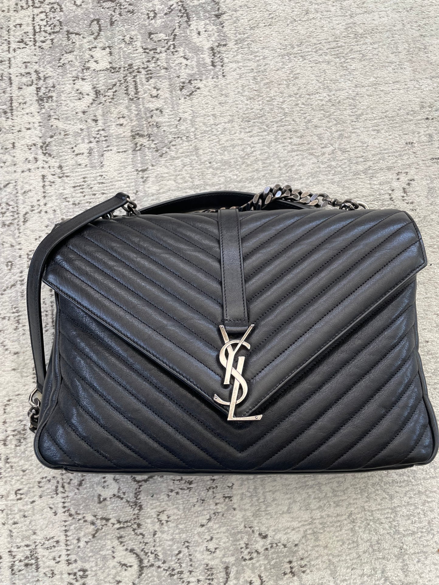 Preloved Saint Laurent Matelasse Chevron Monogram College Bag, Large