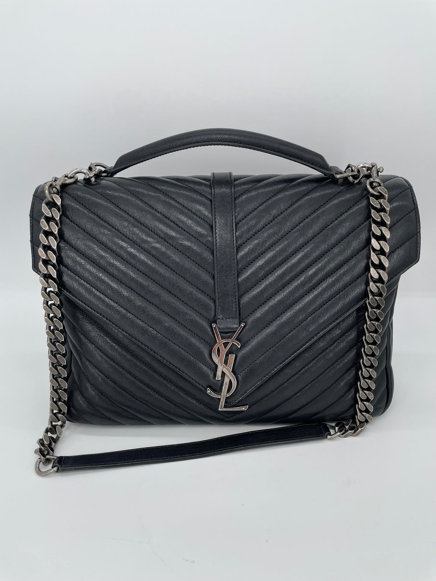 Preloved Saint Laurent Matelasse Chevron Monogram College Bag, Large