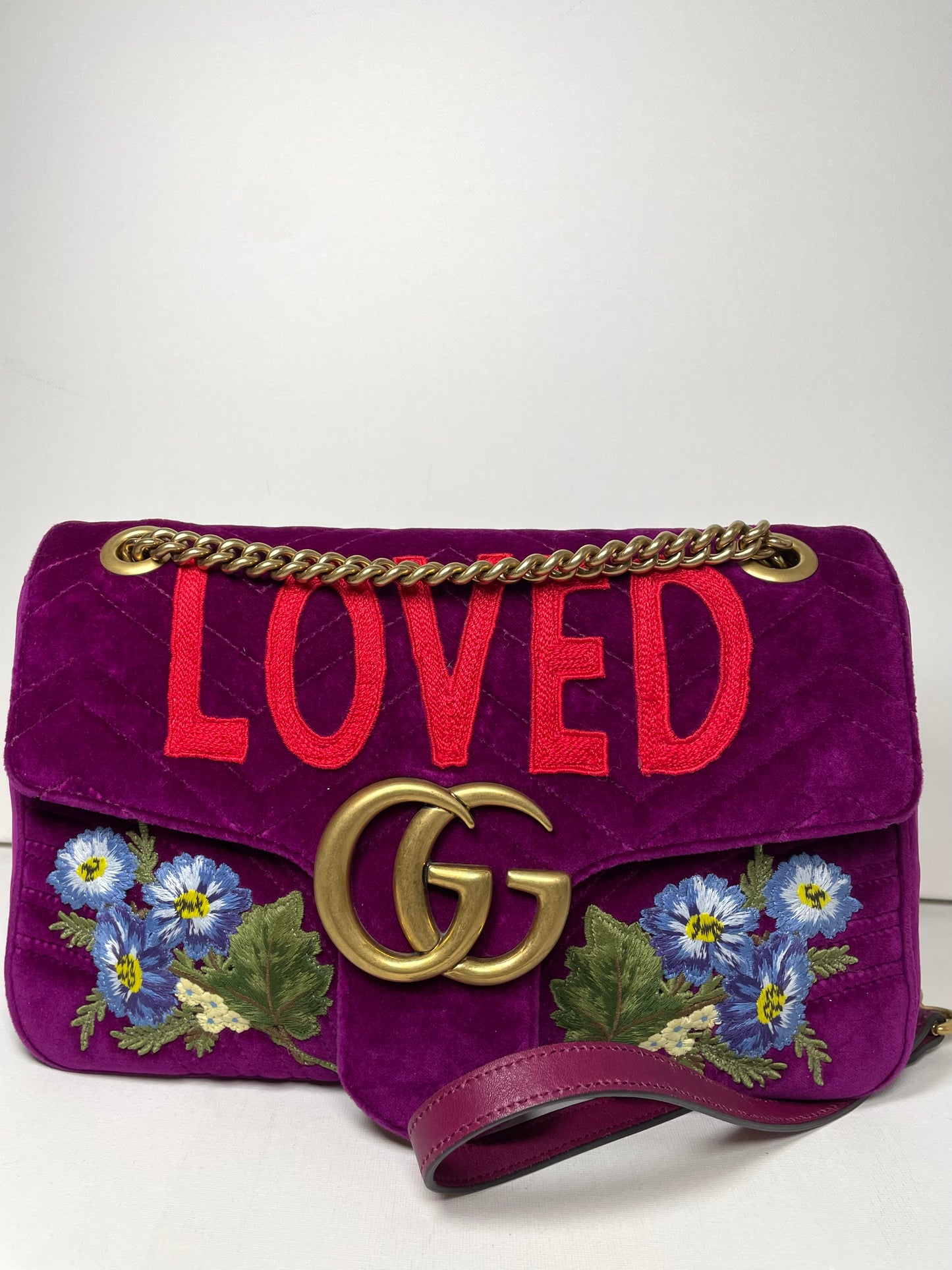 Preloved Gucci  Embroidered ‘LOVED’ Marmont shoulder Bag, Medium