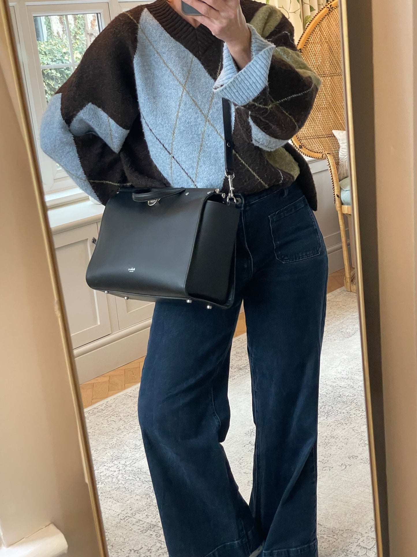 Preloved Mulberry Iris Top Handle Flat Stud Tote Bag with Long Strap