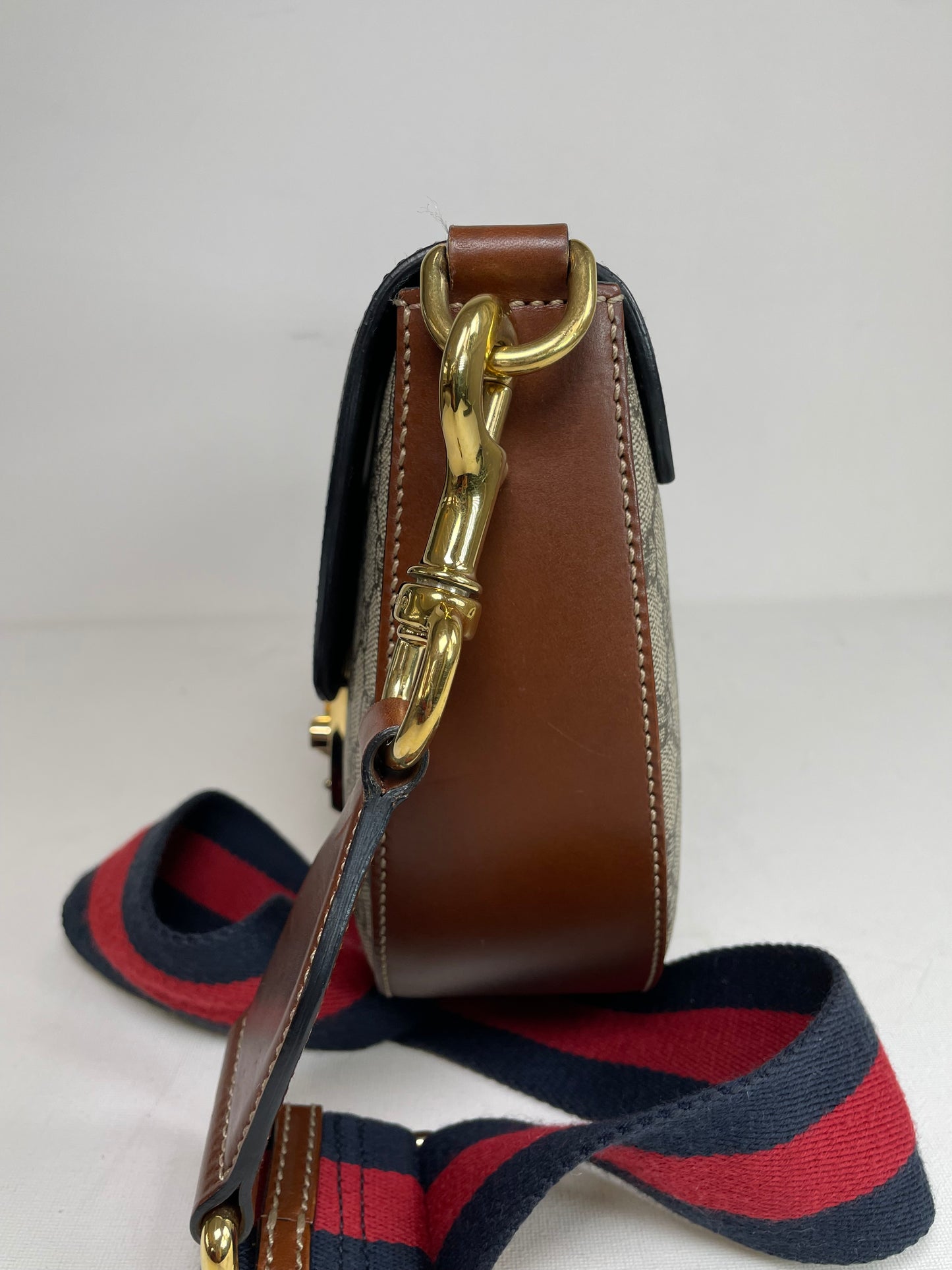 Preloved Gucci GG Supreme Monogram Saddle Lock Messenger Shoulder Bag, Small