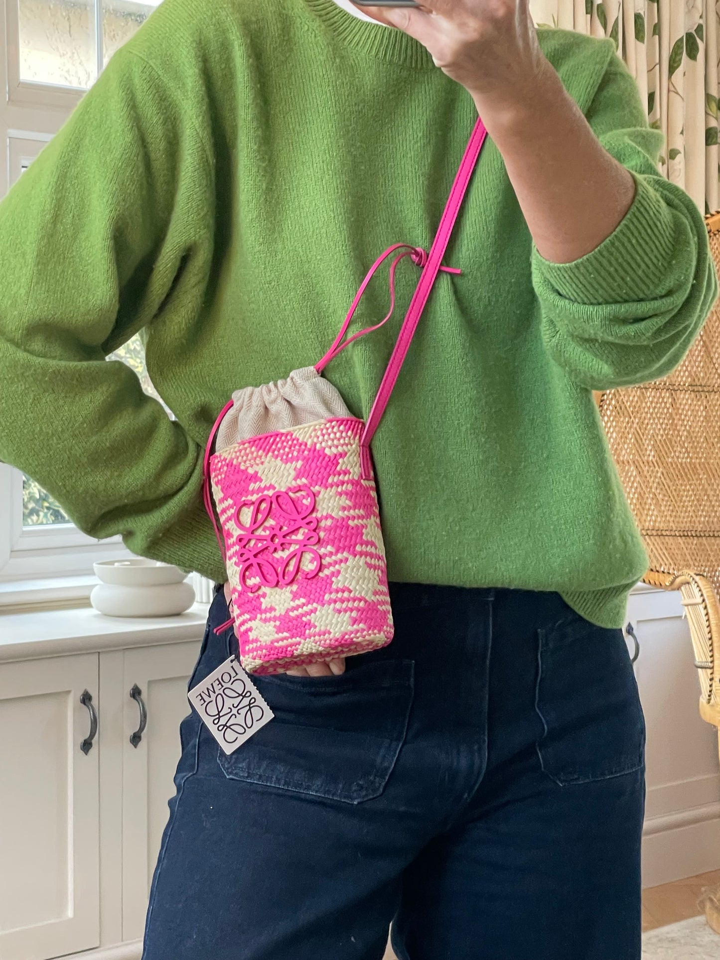 Preloved Loewe x Paula's Ibiza Woven Anagram Square Pocket Raffia Bag