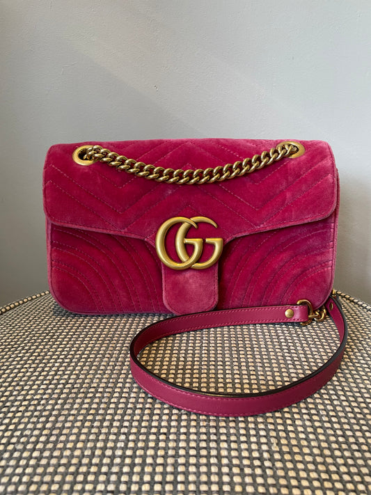 Preloved Gucci Velvet Matelasse GG Marmont Shoulder Bag, Small