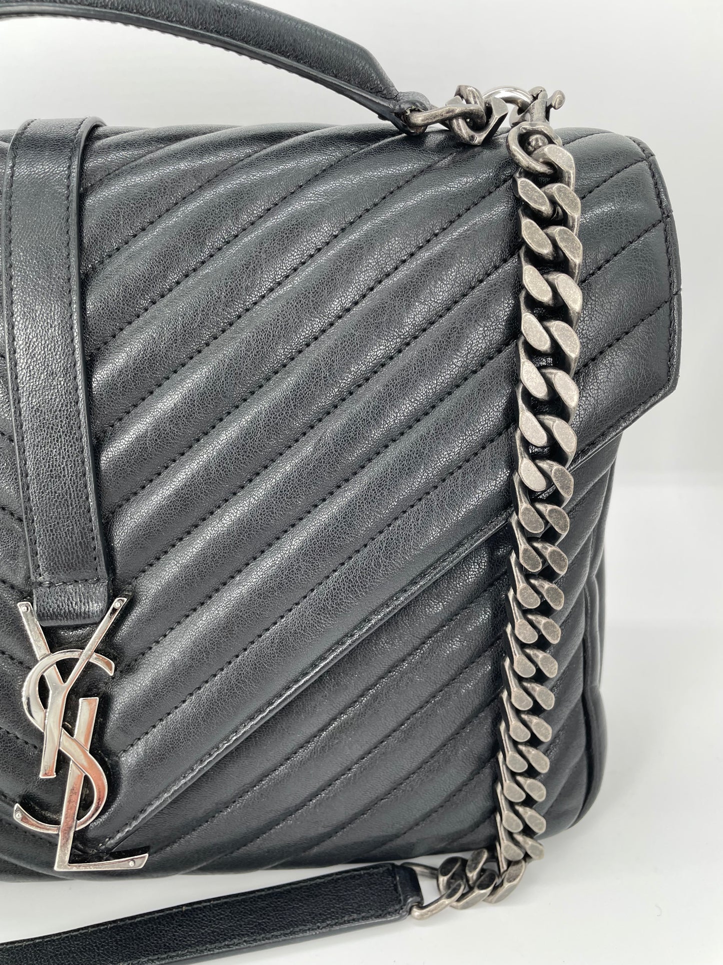 Preloved Saint Laurent Matelasse Chevron Monogram College Bag, Large