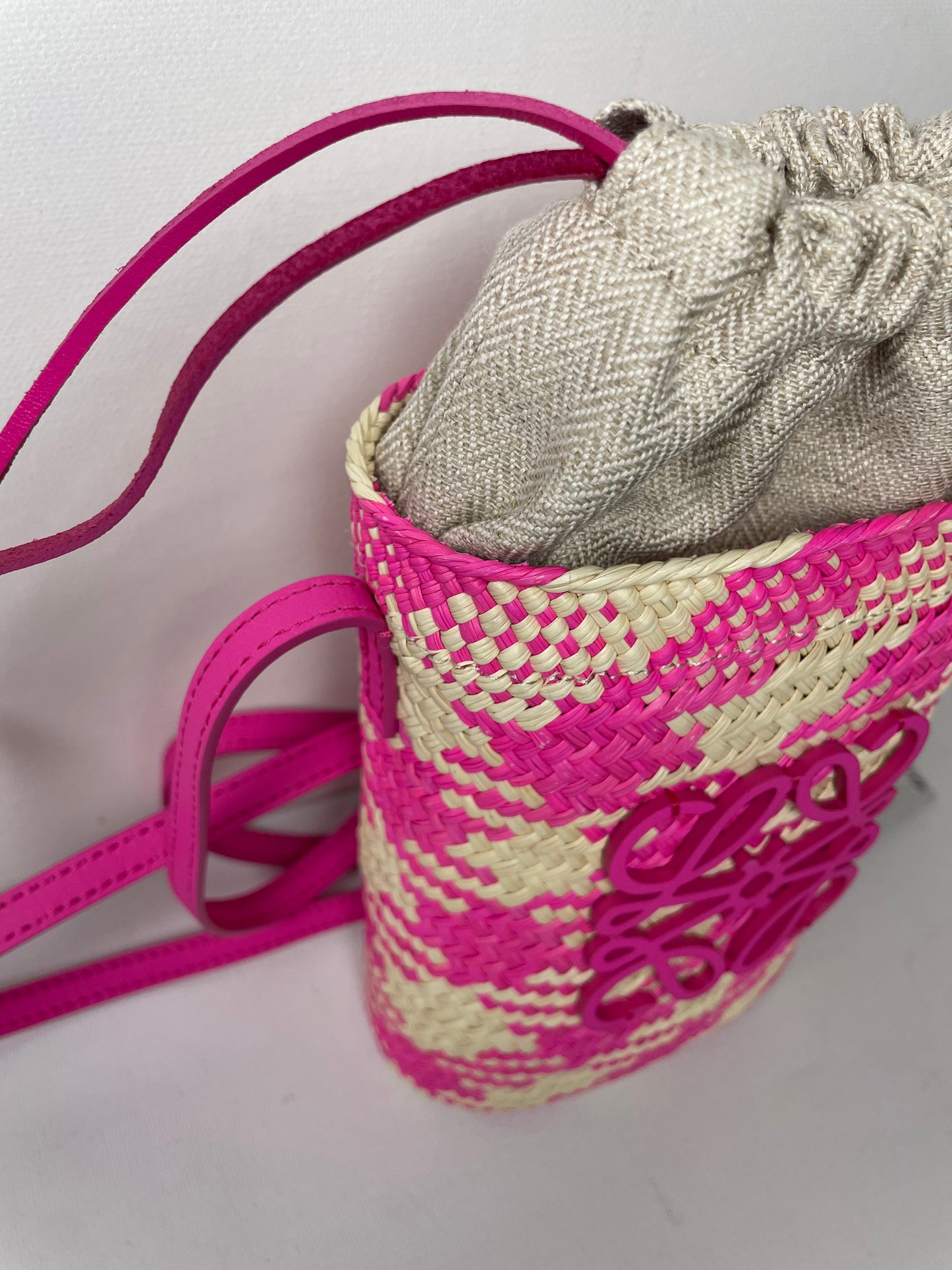 Preloved Loewe x Paula's Ibiza Woven Anagram Square Pocket Raffia Bag