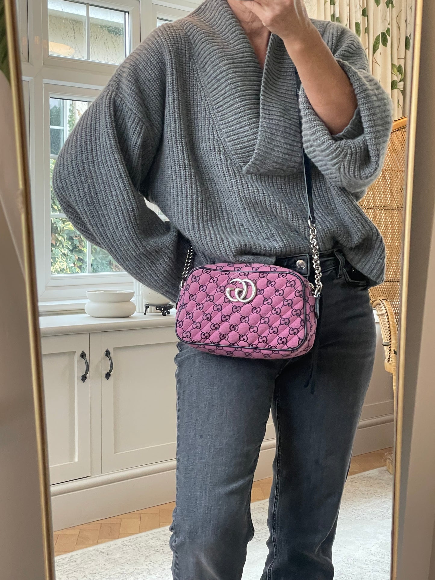 Preloved Gucci Diagonal Quilted Canvas Marmont Camera Bag, Small