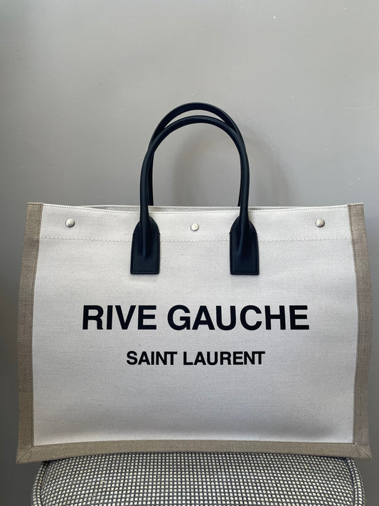 Preloved Yves Saint Laurent Rive Gauche Linen Tote Bag, Large