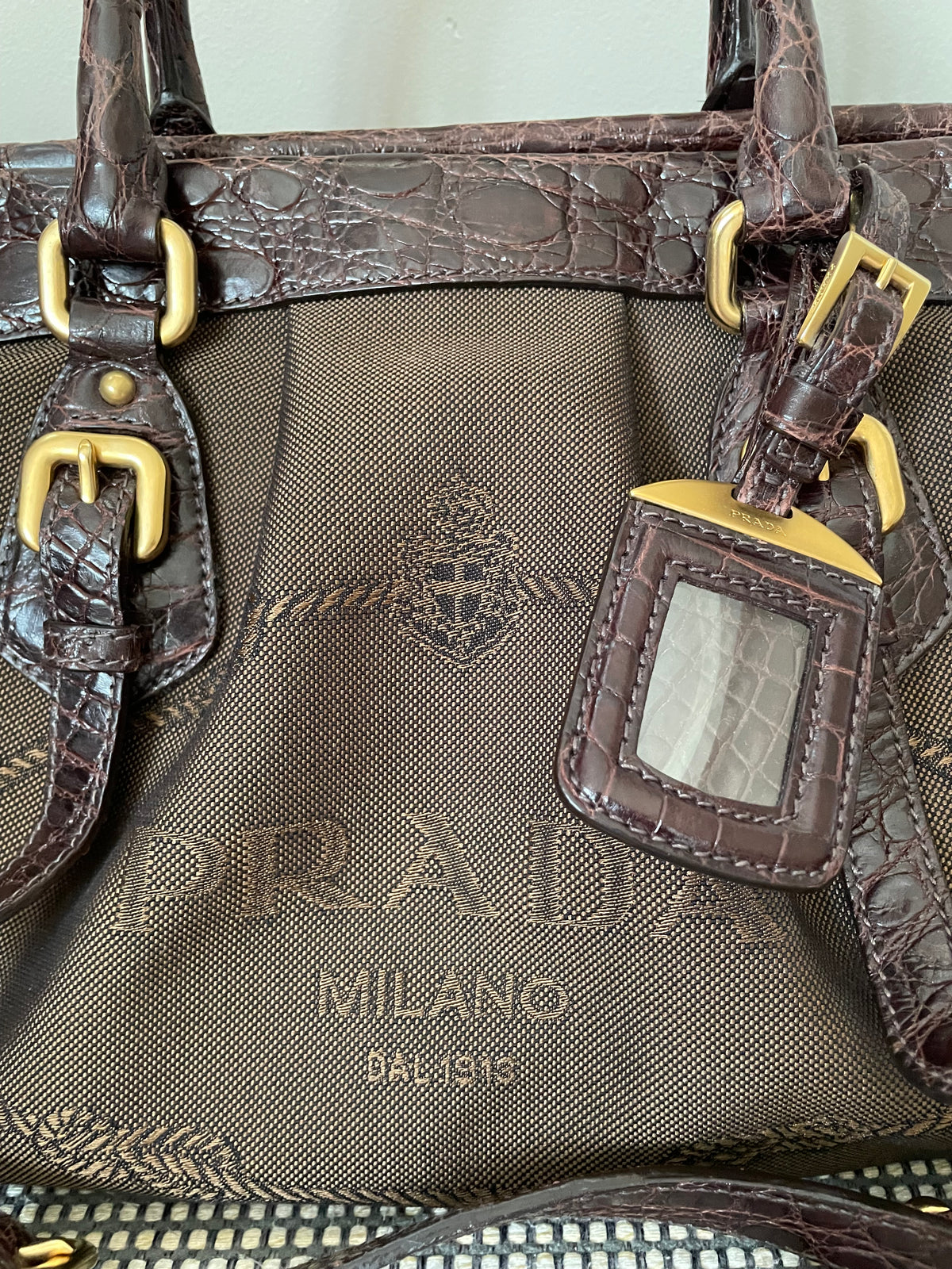 Preloved, Vintage Prada Logo Jacquard Bowling Bag