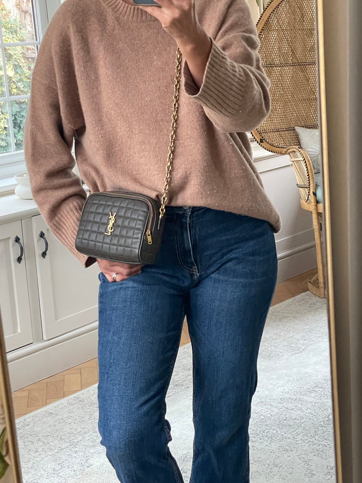 Preloved Saint Laurent Carre Quilted Cassandre Camera Bag, Mini