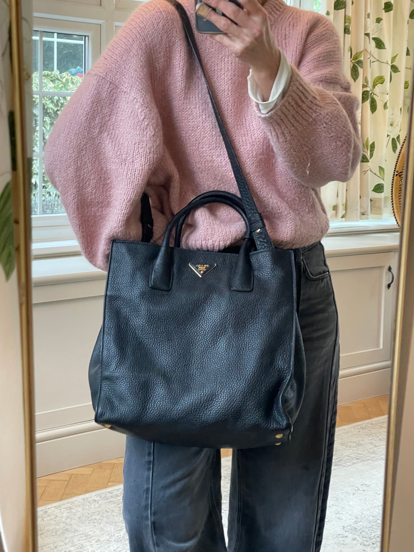 Preloved Prada Vitello Daino Tote Bag with Long Strap