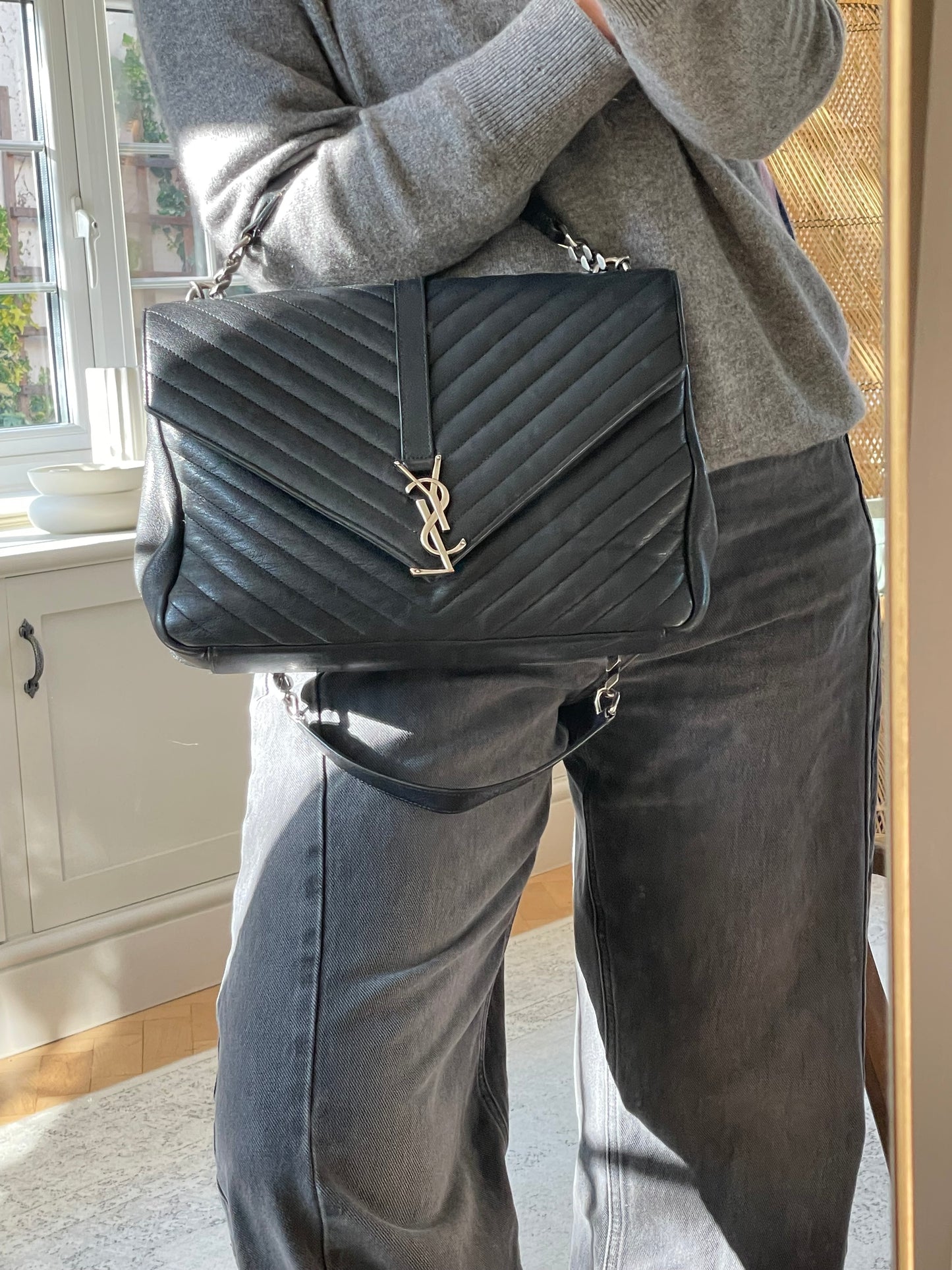 Preloved Saint Laurent Matelasse Chevron Monogram College Bag, Large
