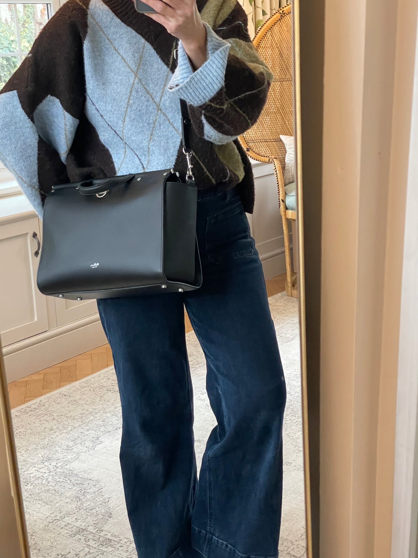 Preloved Mulberry Iris Top Handle Flat Stud Tote Bag with Long Strap