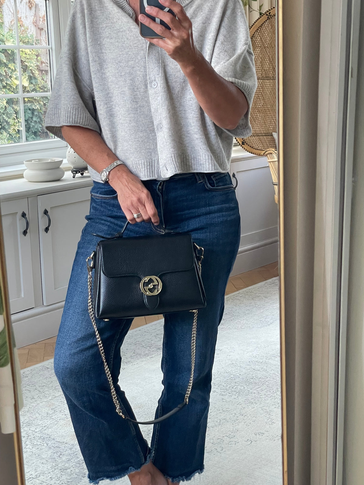 Preloved Gucci Dollar Interlocking Top Handled Shoulder Bag, Medium