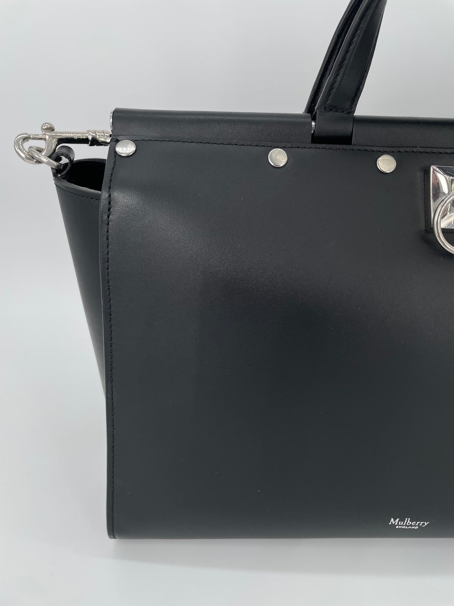 Preloved Mulberry Iris Top Handle Flat Stud Tote Bag with Long Strap