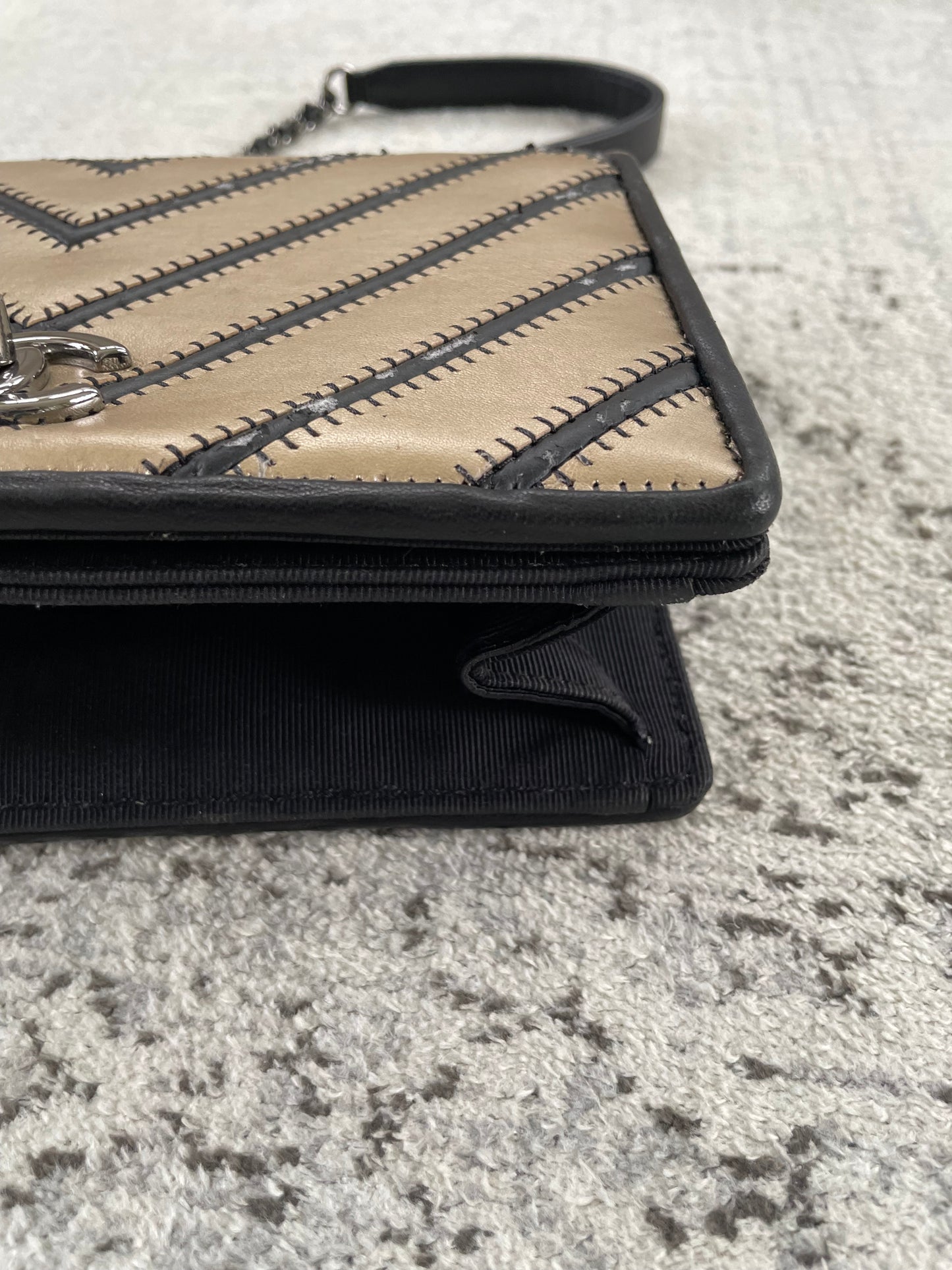 Preloved Chanel Lambskin Grosgrain Chevron
Quilted Couture Flap, Small
