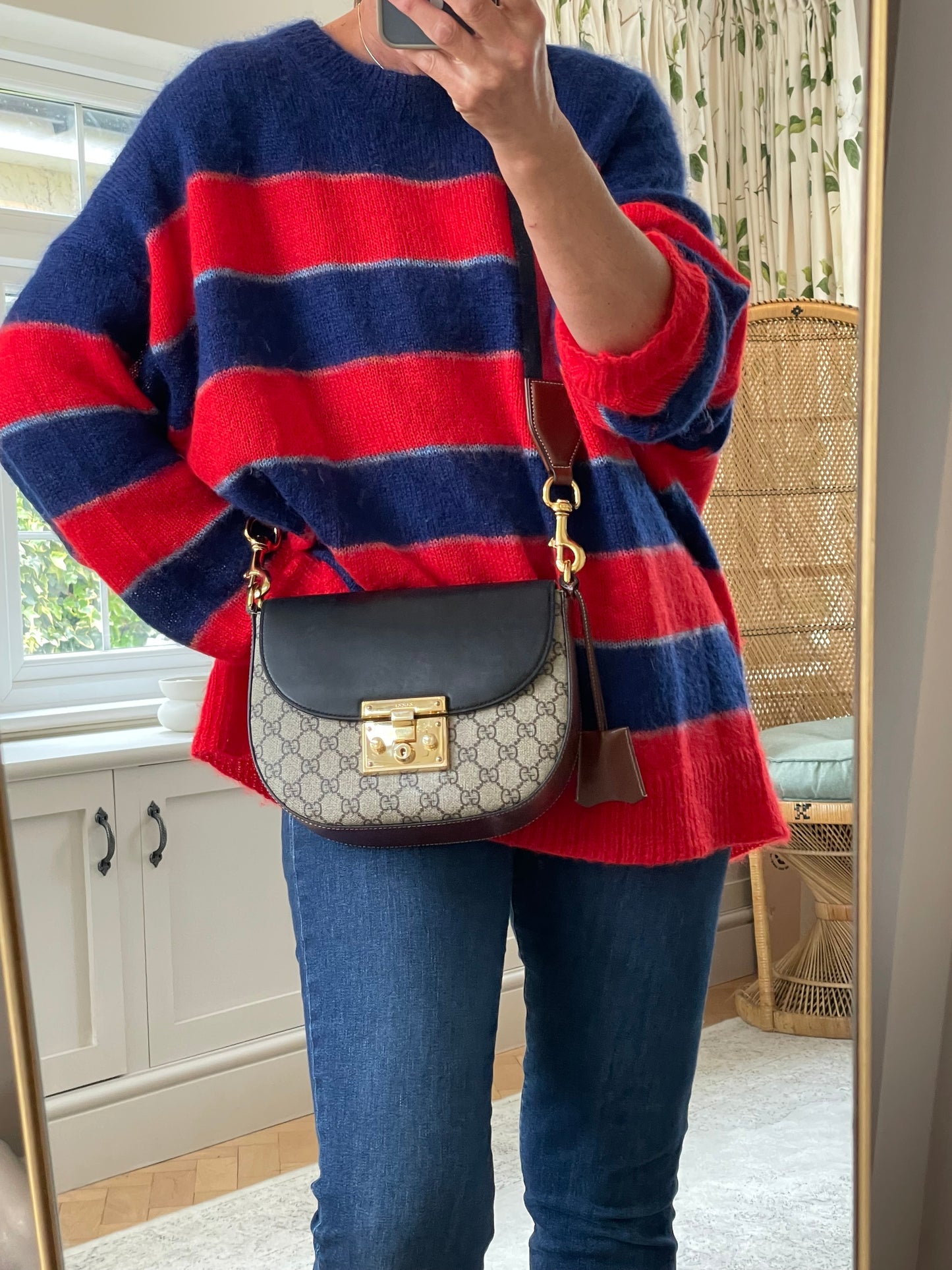 Preloved Gucci GG Supreme Monogram Saddle Lock Messenger Shoulder Bag, Small