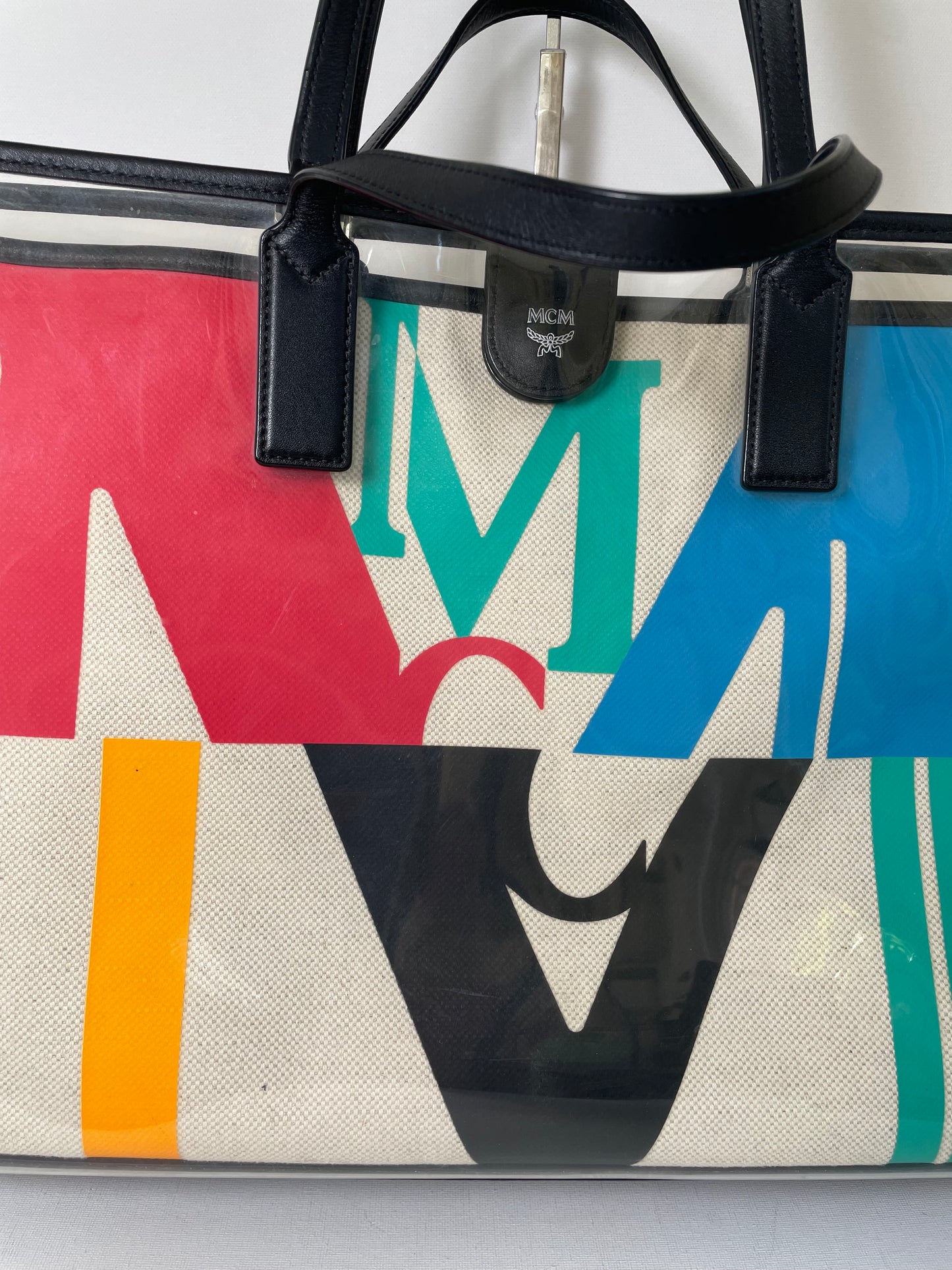 Preloved MCM Glitch Logo Shopping Tote, Large