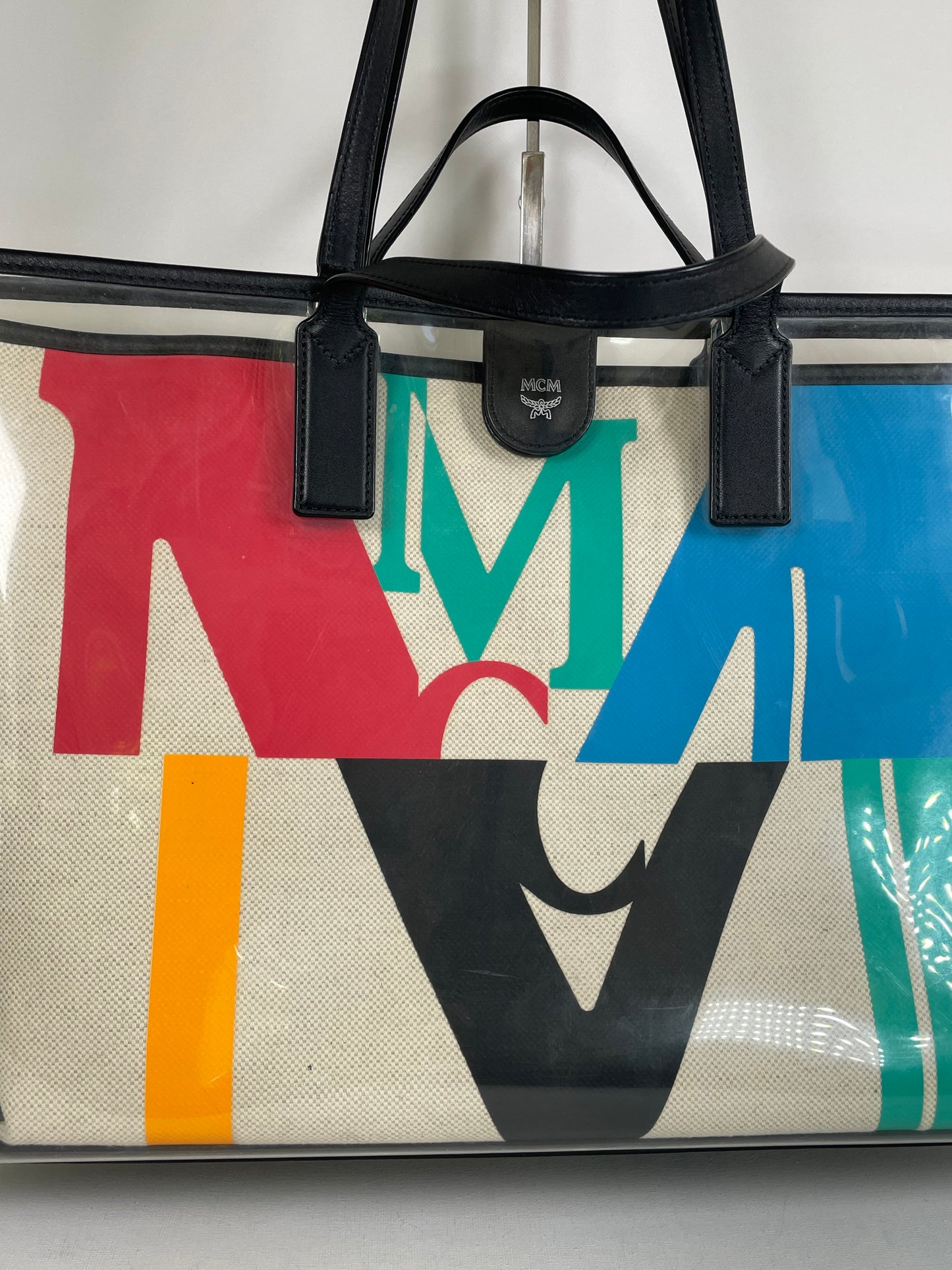 Preloved MCM Glitch Logo Shopping Tote, Large
