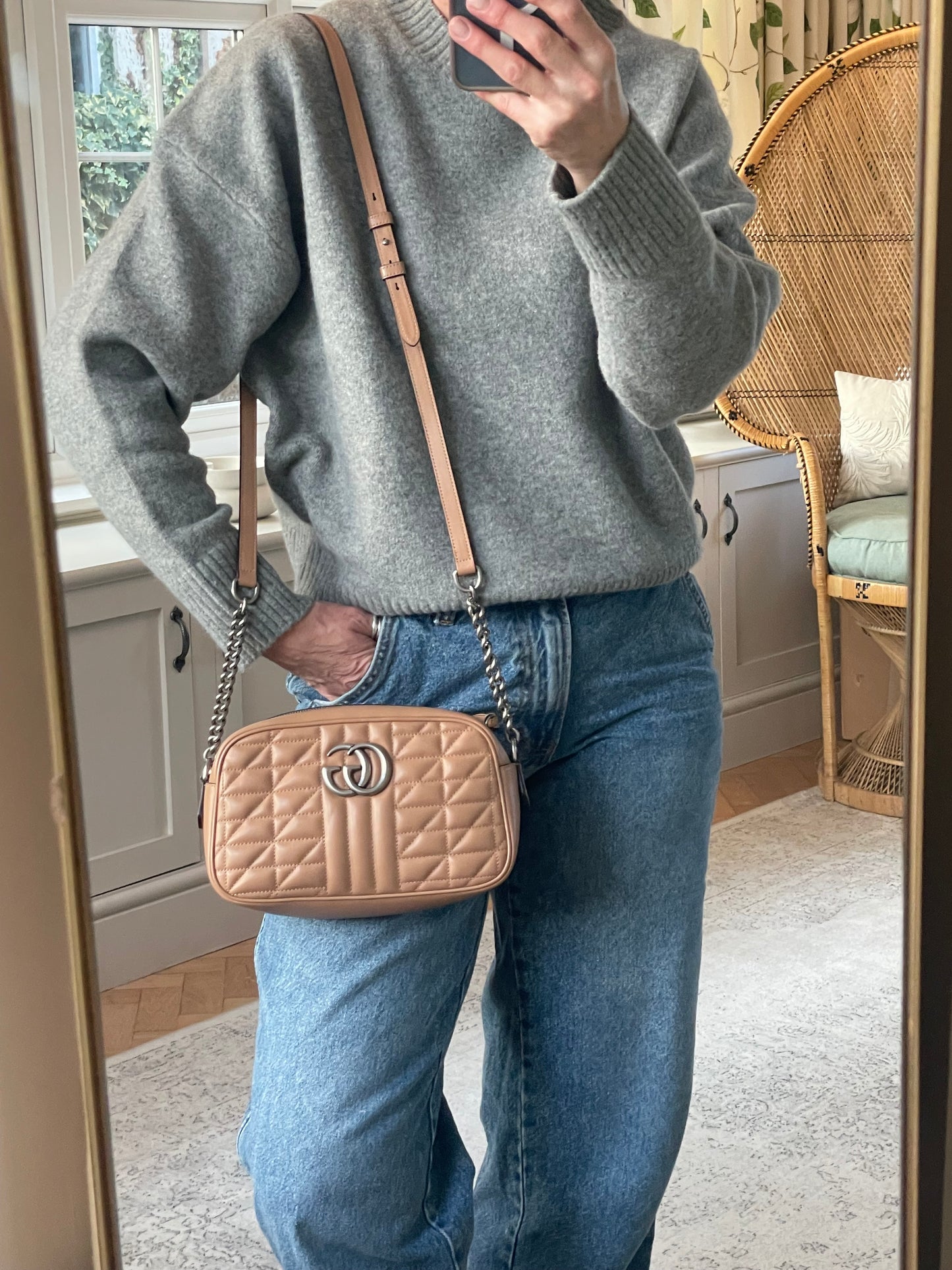 Preloved Gucci Quilted Leather Geometric Marmont Crossbody Bag, Small