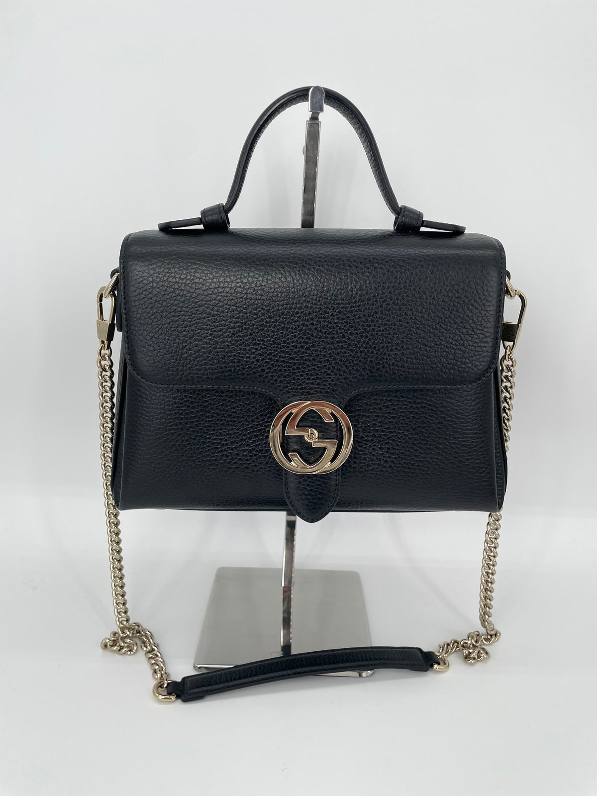 Preloved Gucci Dollar Interlocking Top Handled Shoulder Bag, Medium