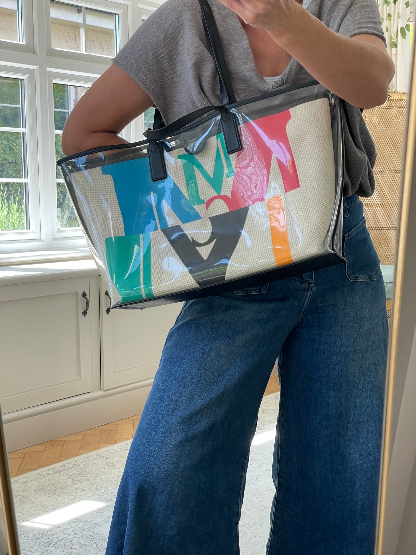 Preloved MCM Glitch Logo Shopping Tote, Large