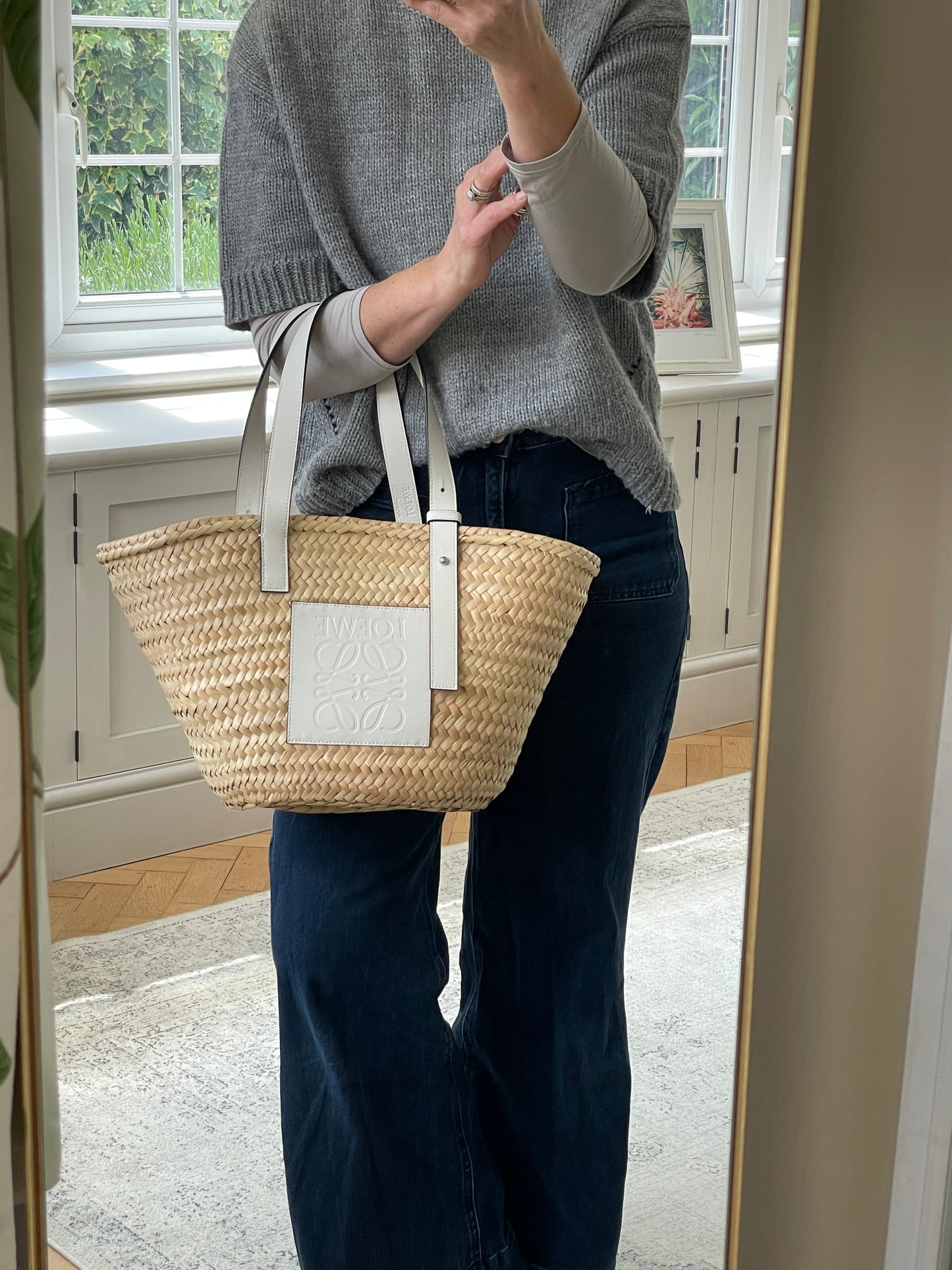 Preloved Loewe Raffia Basket Bag, Medium