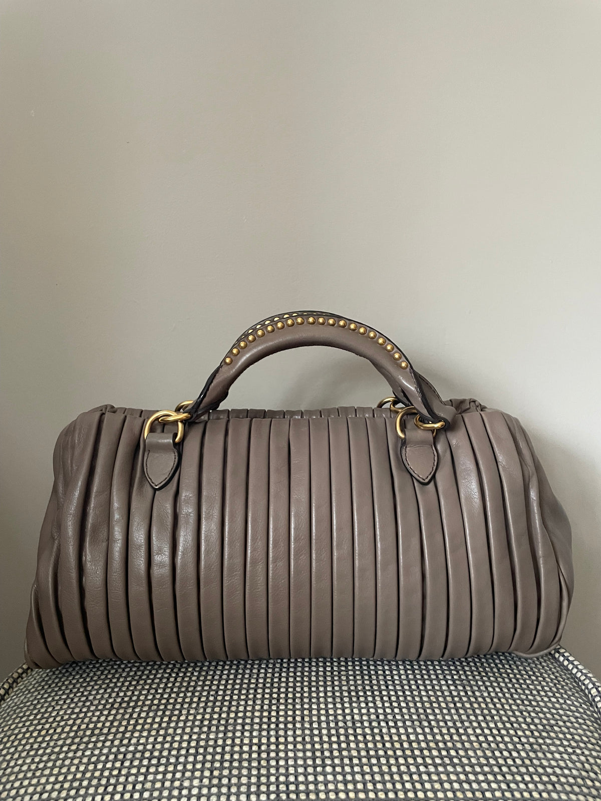 Preloved Miu Miu Plisse Pleated Leather Top handle bag