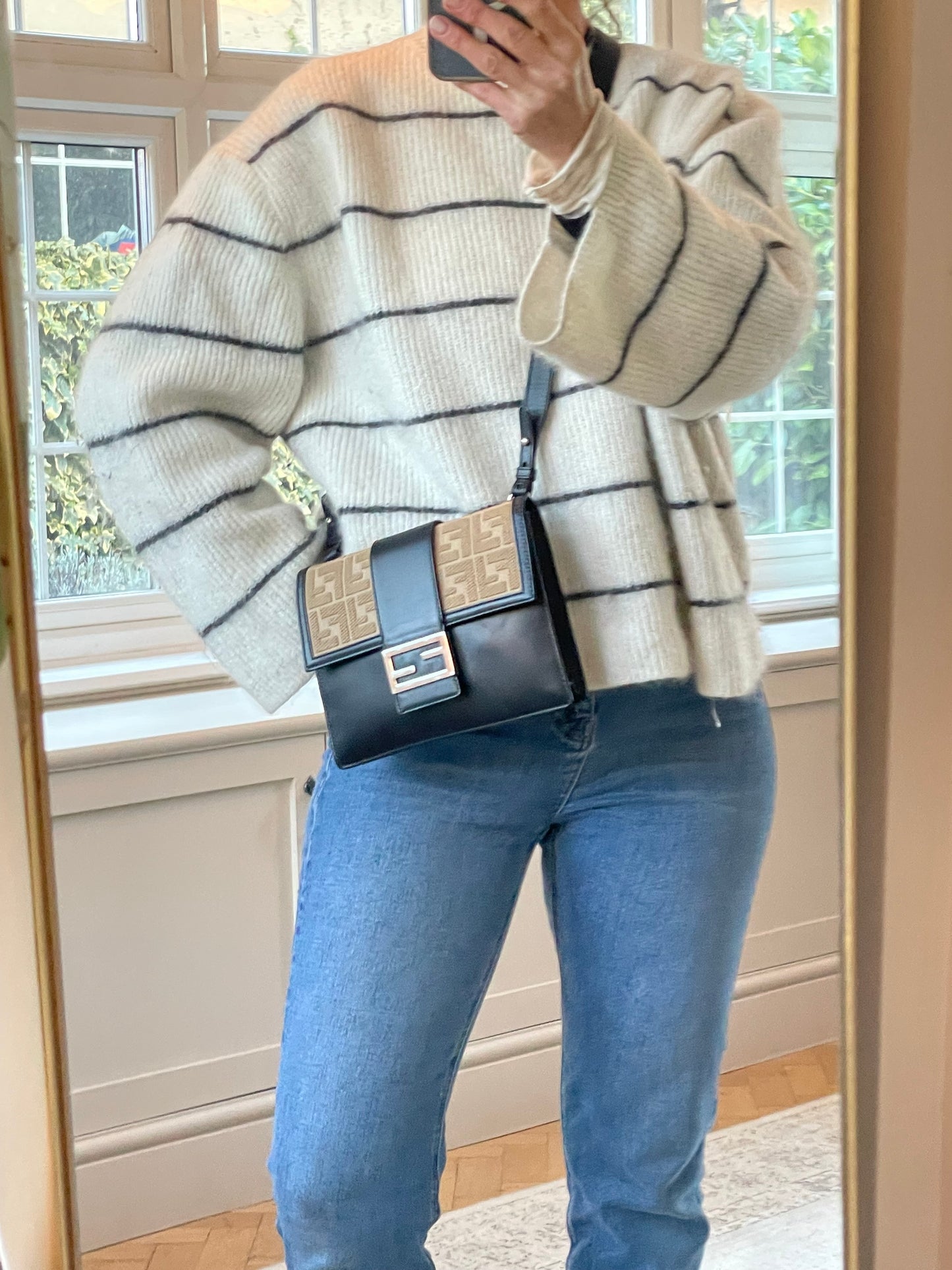 Preloved Fendi Zucca Flat Baguette Crossbody Bag