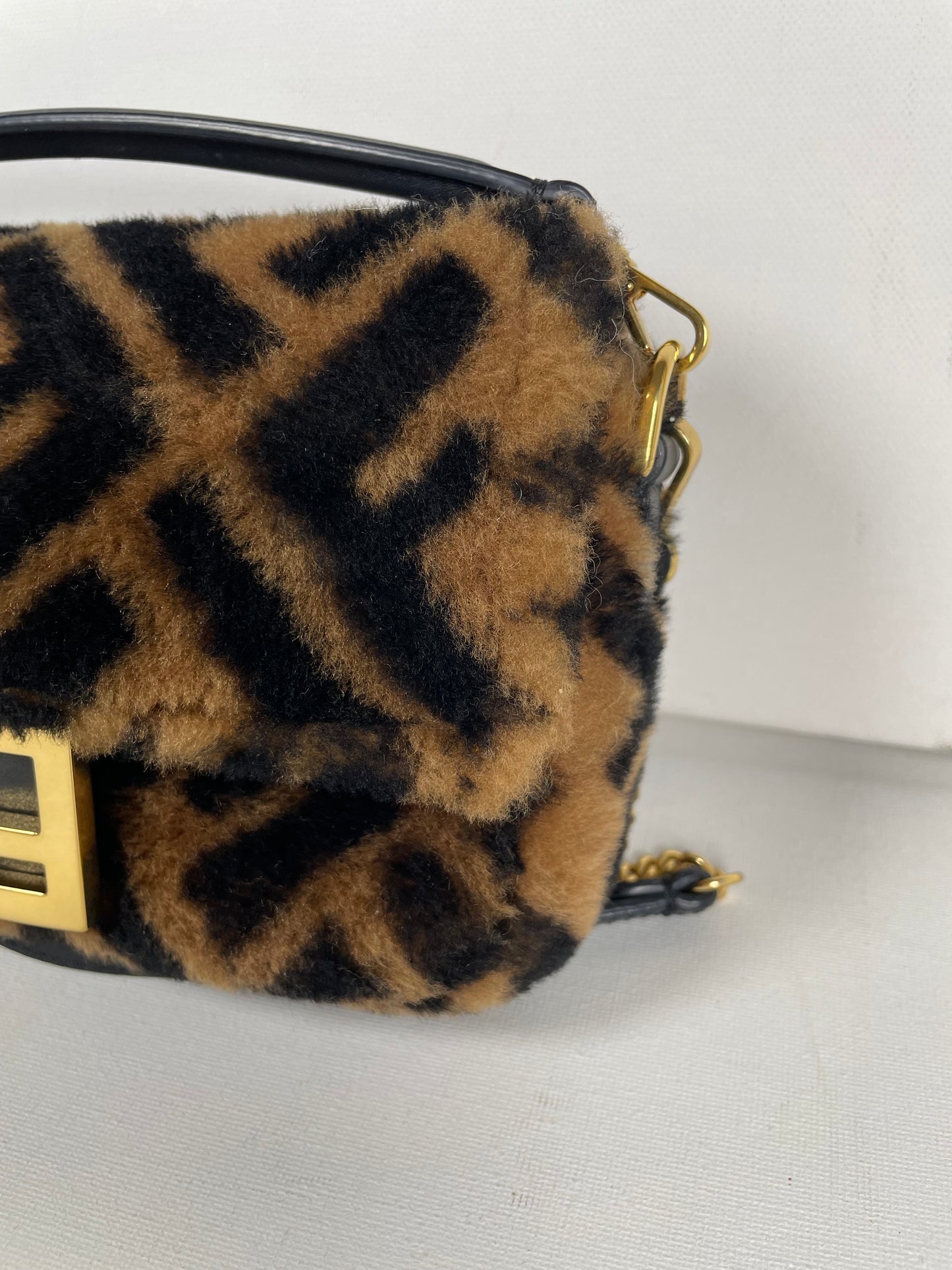 Preloved Fendi Shearling Sheepskin FF Chain Baguette, Mini