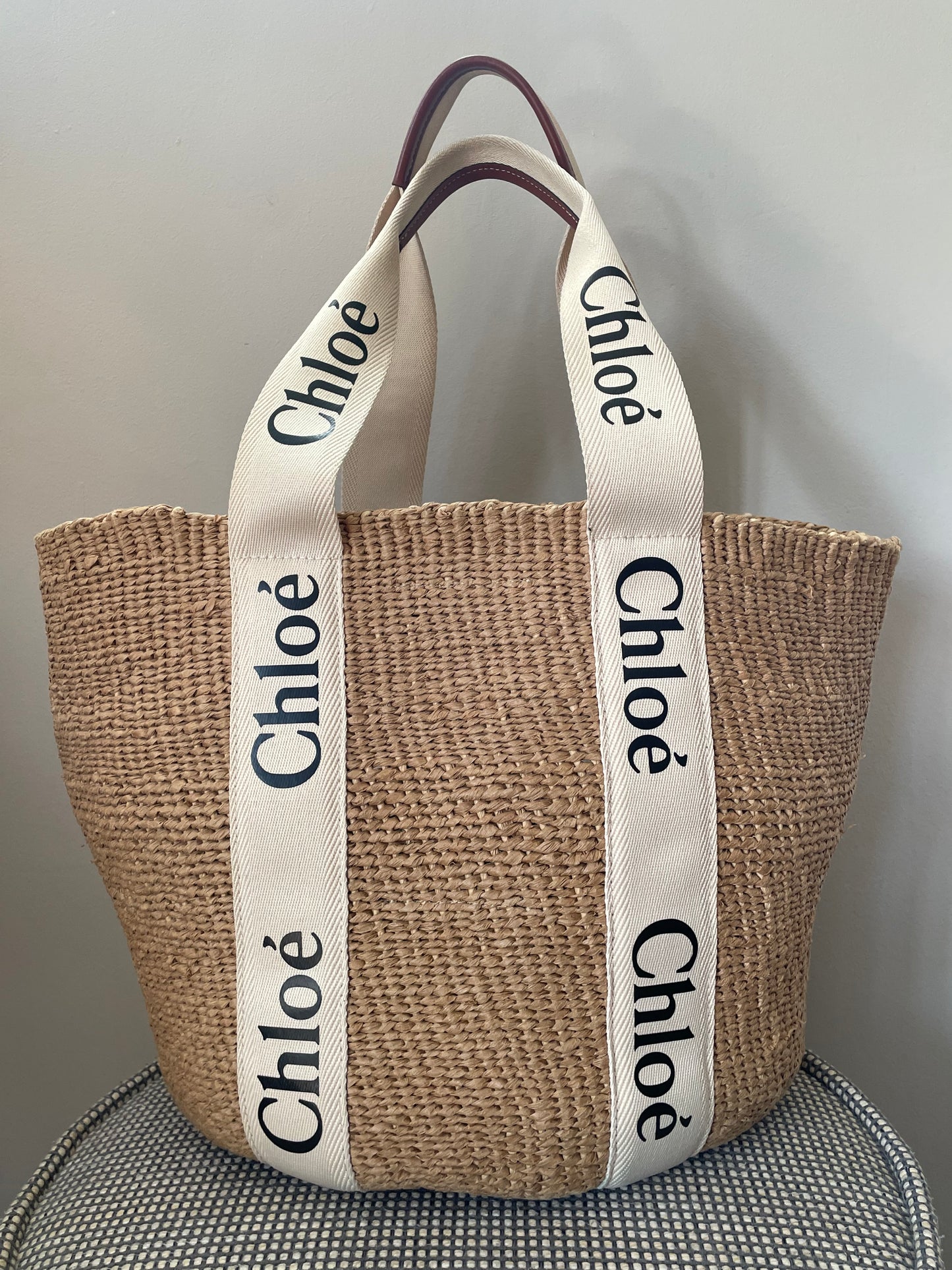 Preloved Chloe Raffia Woody Basket Bag,