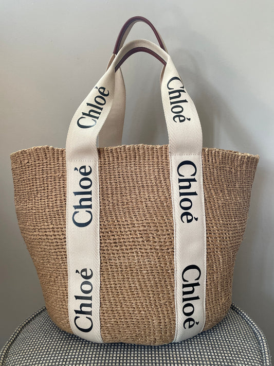 Preloved Chloe Raffia Woody Basket Bag,