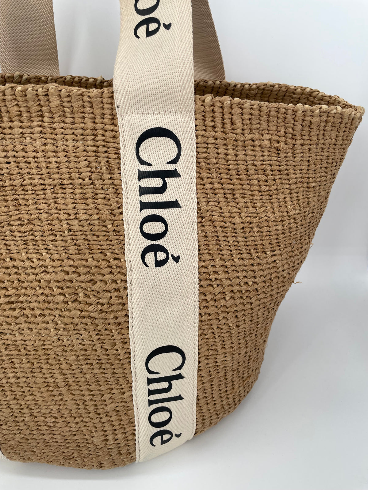 Preloved Chloe Raffia Woody Basket Bag,