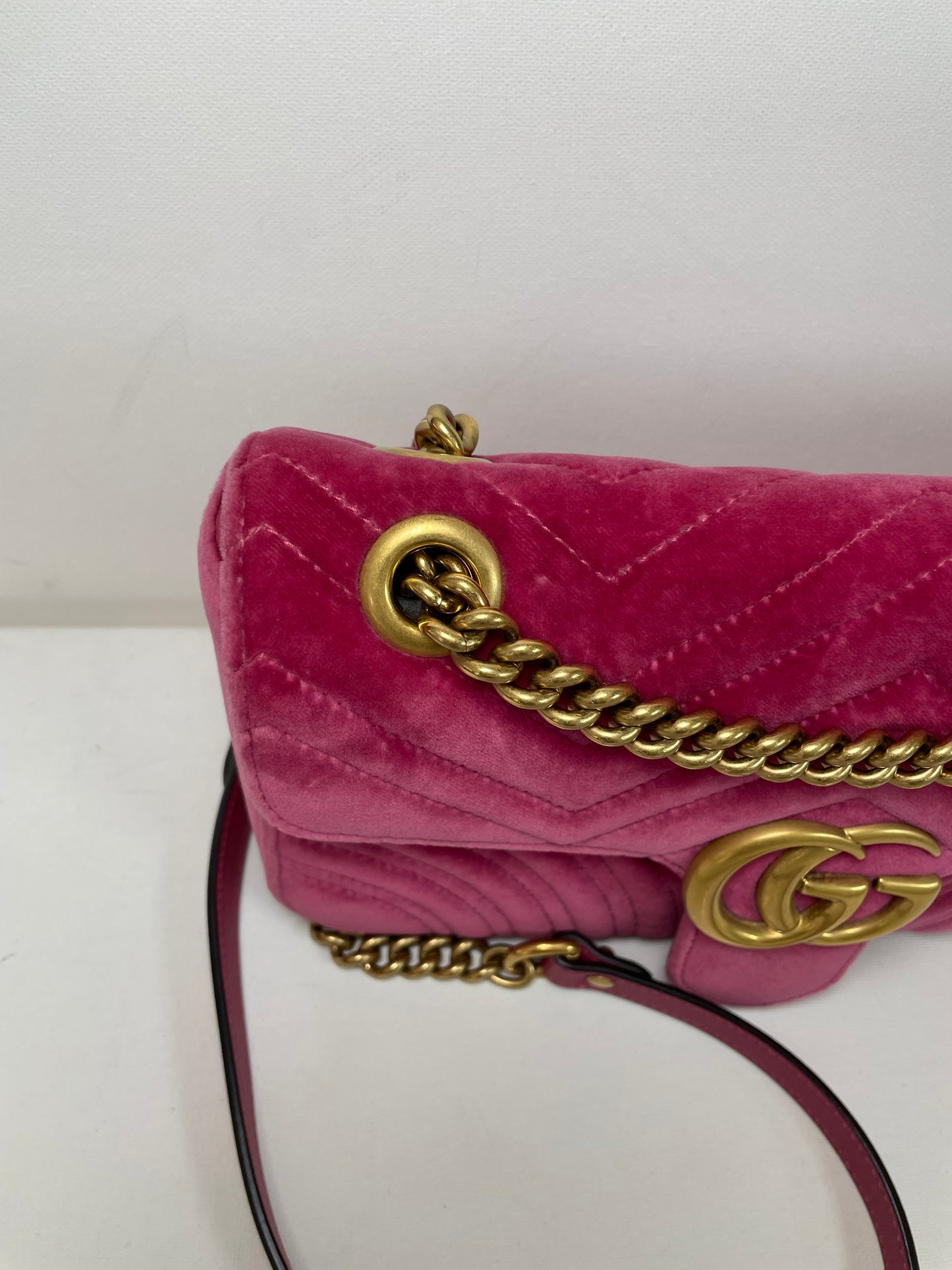 Preloved Gucci Velvet Matelasse GG Marmont Shoulder Bag, Small