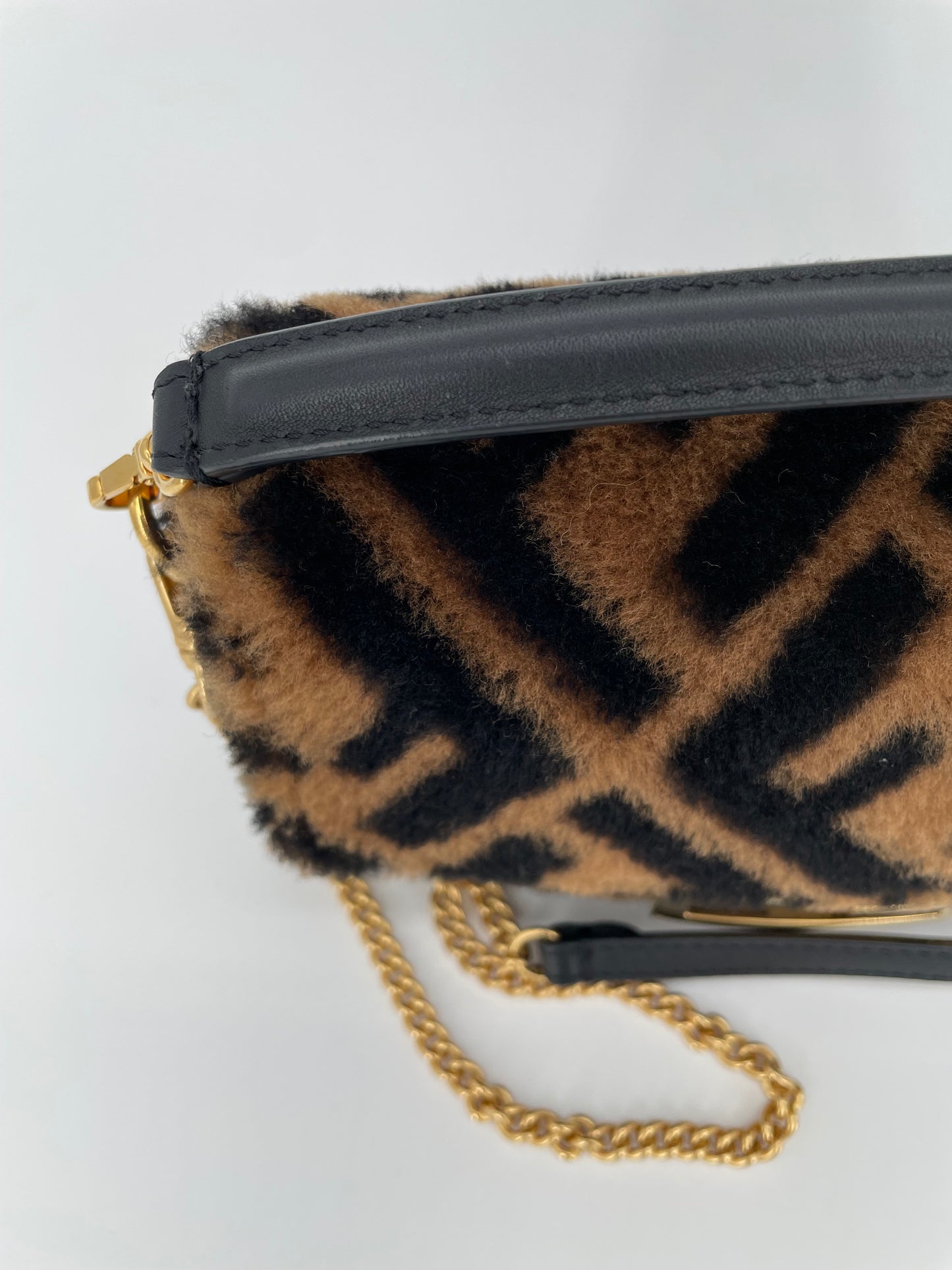 Preloved Fendi Shearling Sheepskin FF Chain Baguette, Mini