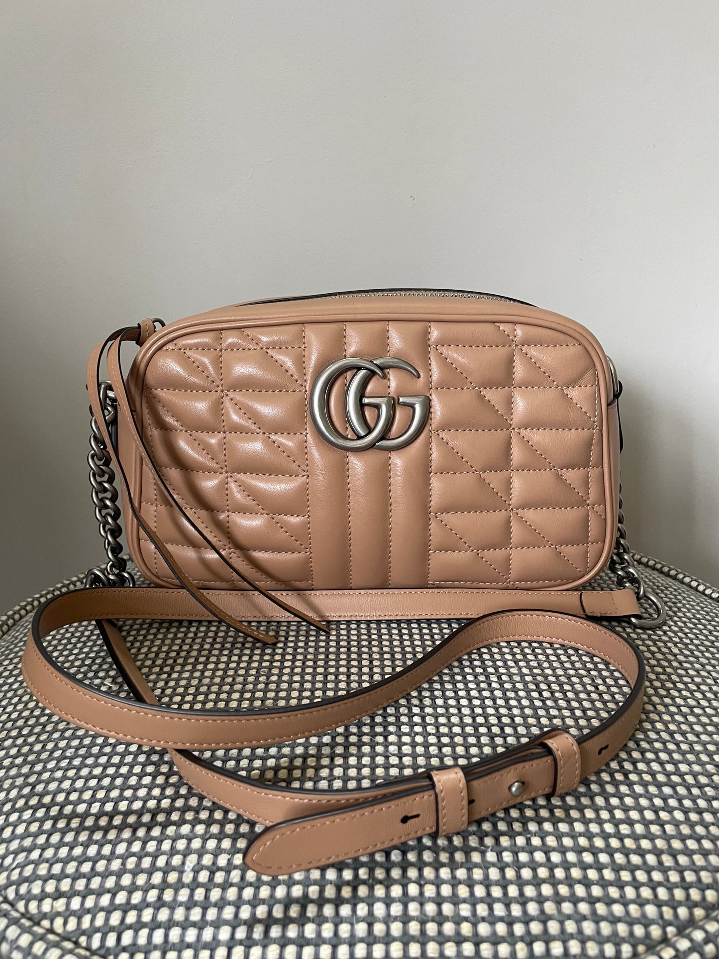 Preloved Gucci Quilted Leather Geometric Marmont Crossbody Bag, Small