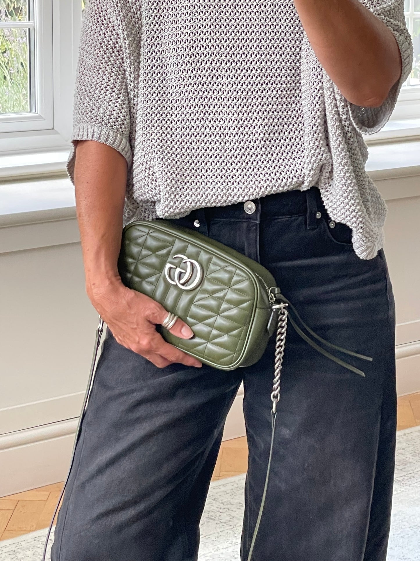 Preloved Gucci Quilted Leather Geometric Marmont Crossbody Bag, Small