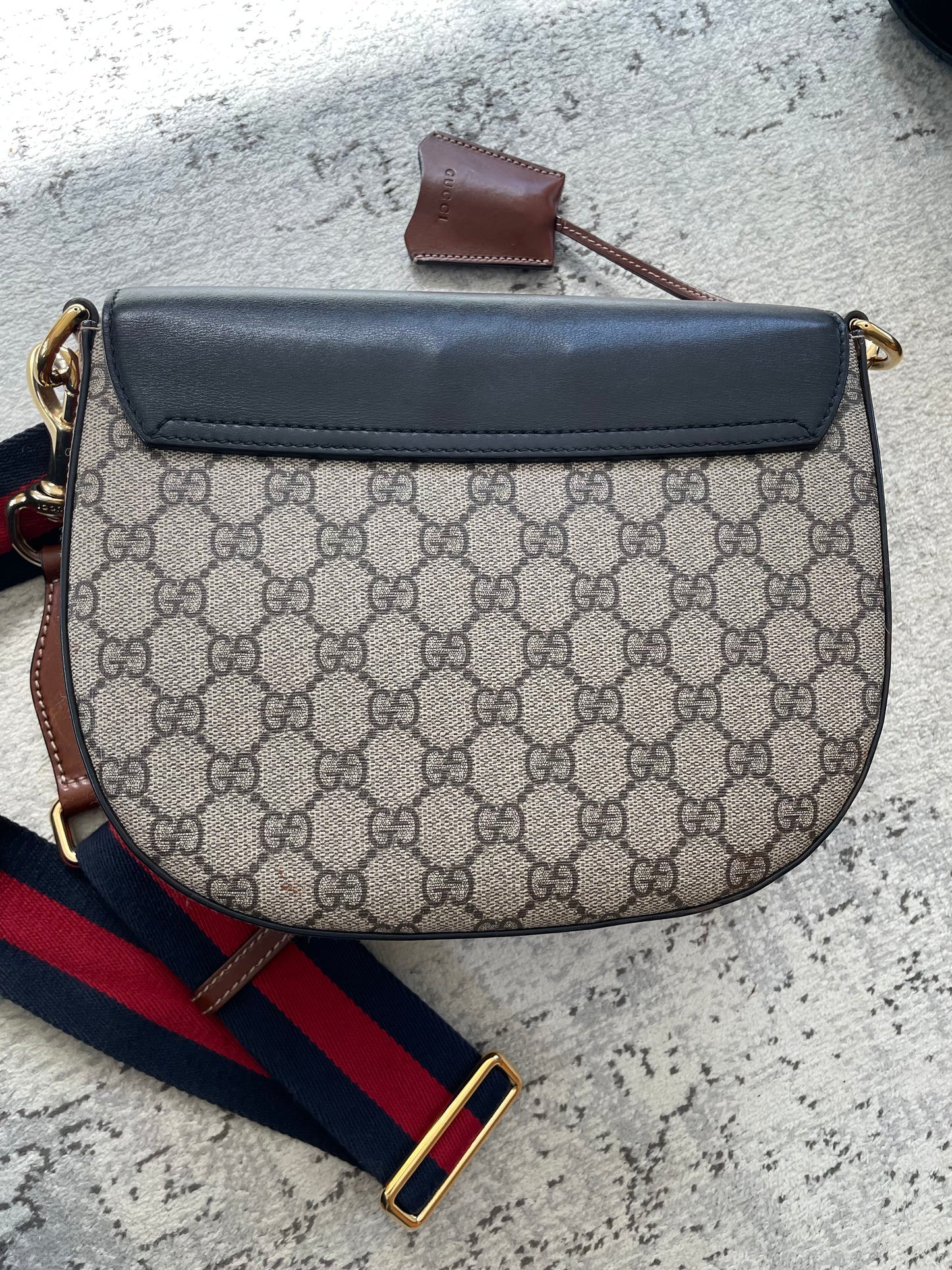 Preloved Gucci GG Supreme Monogram Saddle Lock Messenger Shoulder Bag, Small