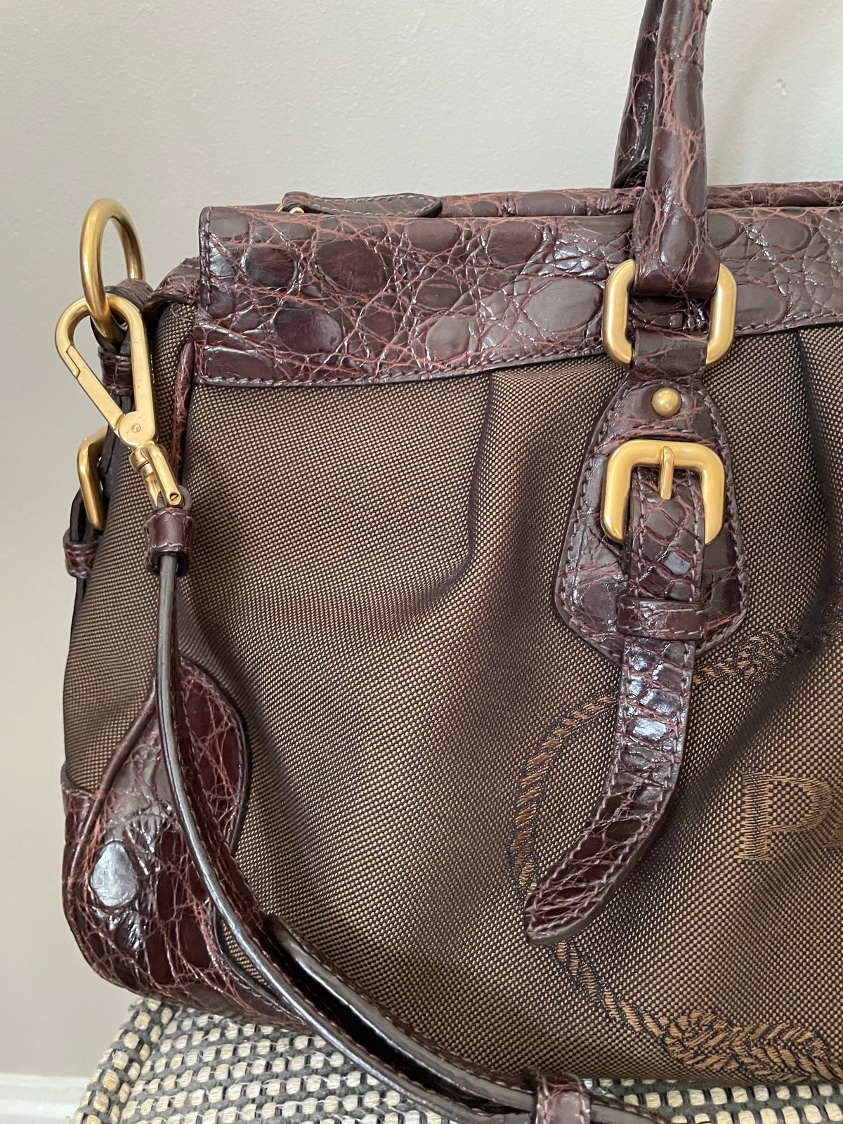 Preloved, Vintage Prada Logo Jacquard Bowling Bag