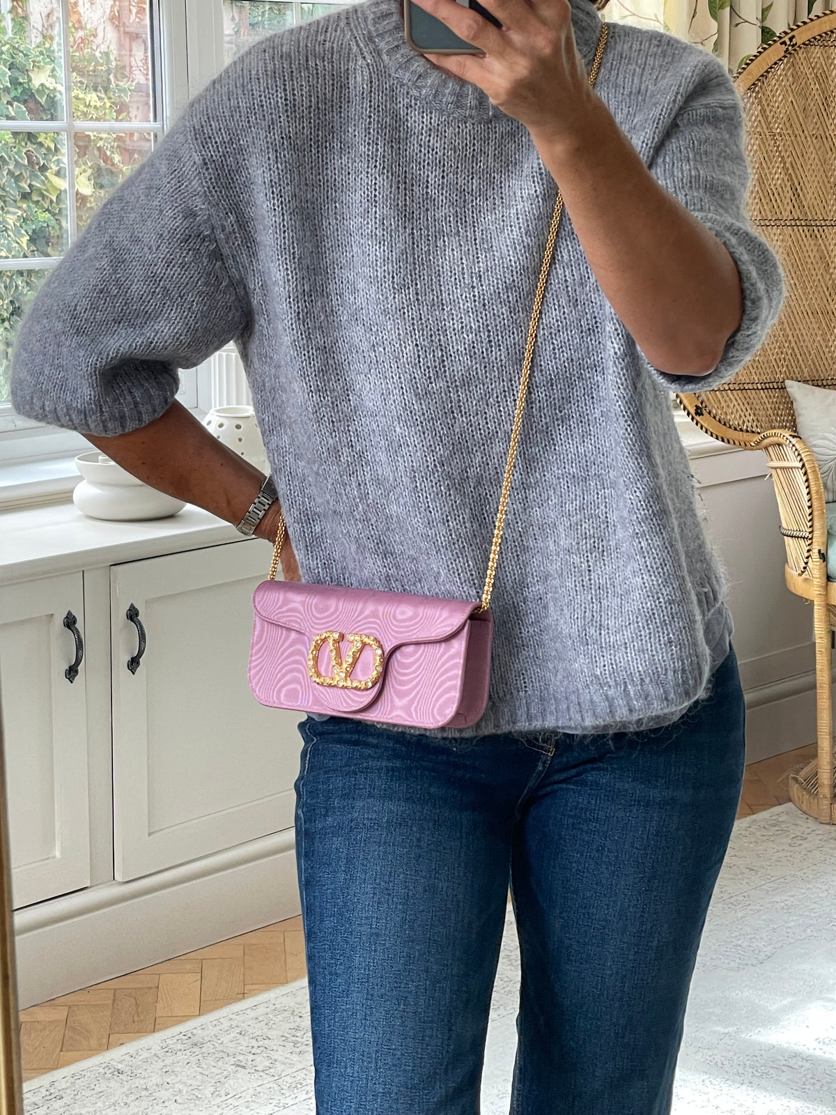 Preloved Valentino Garavani Loco Jewel Logo Moiré Clutch/Shoulder Bag