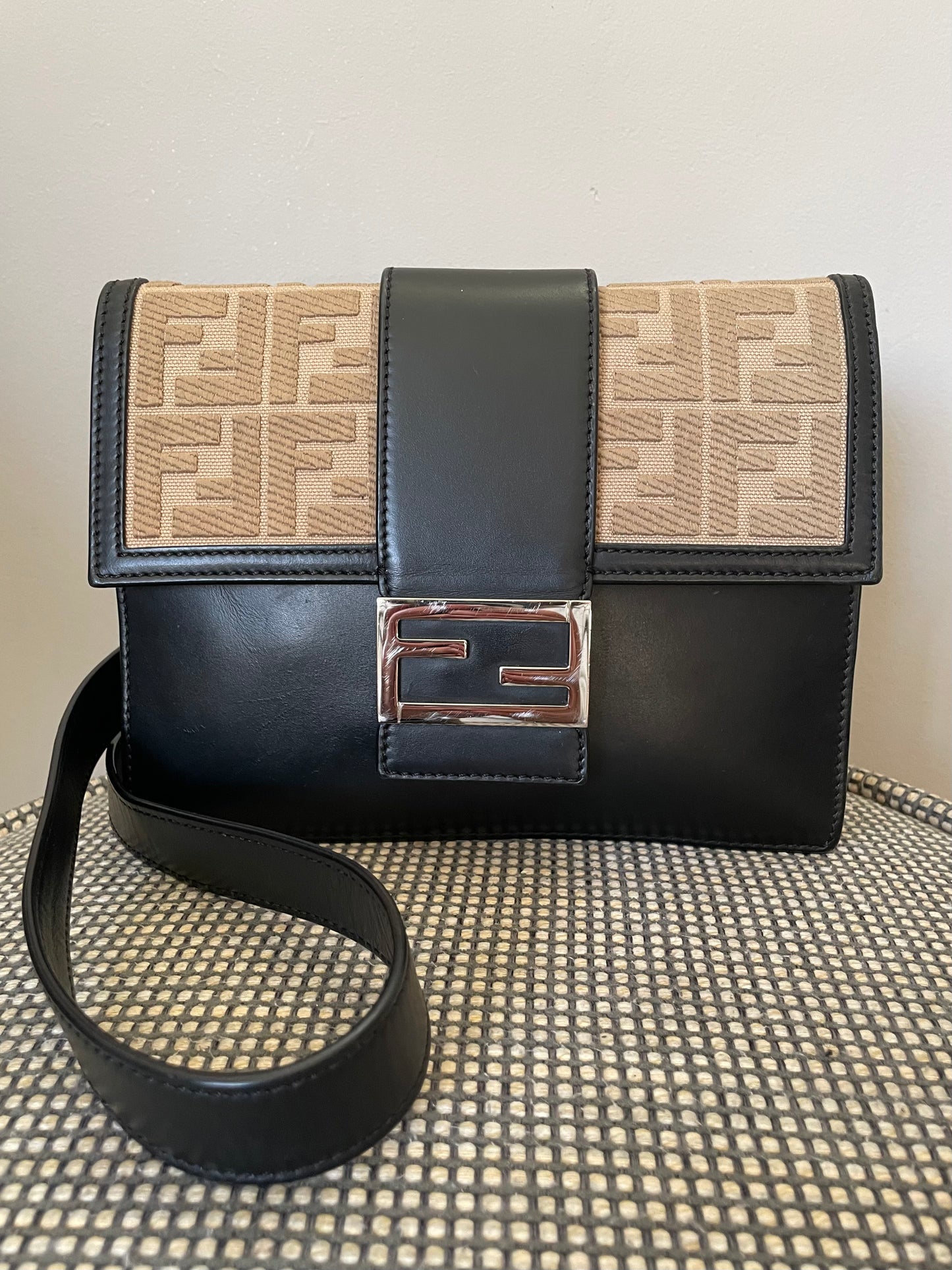 Preloved Fendi Zucca Flat Baguette Crossbody Bag