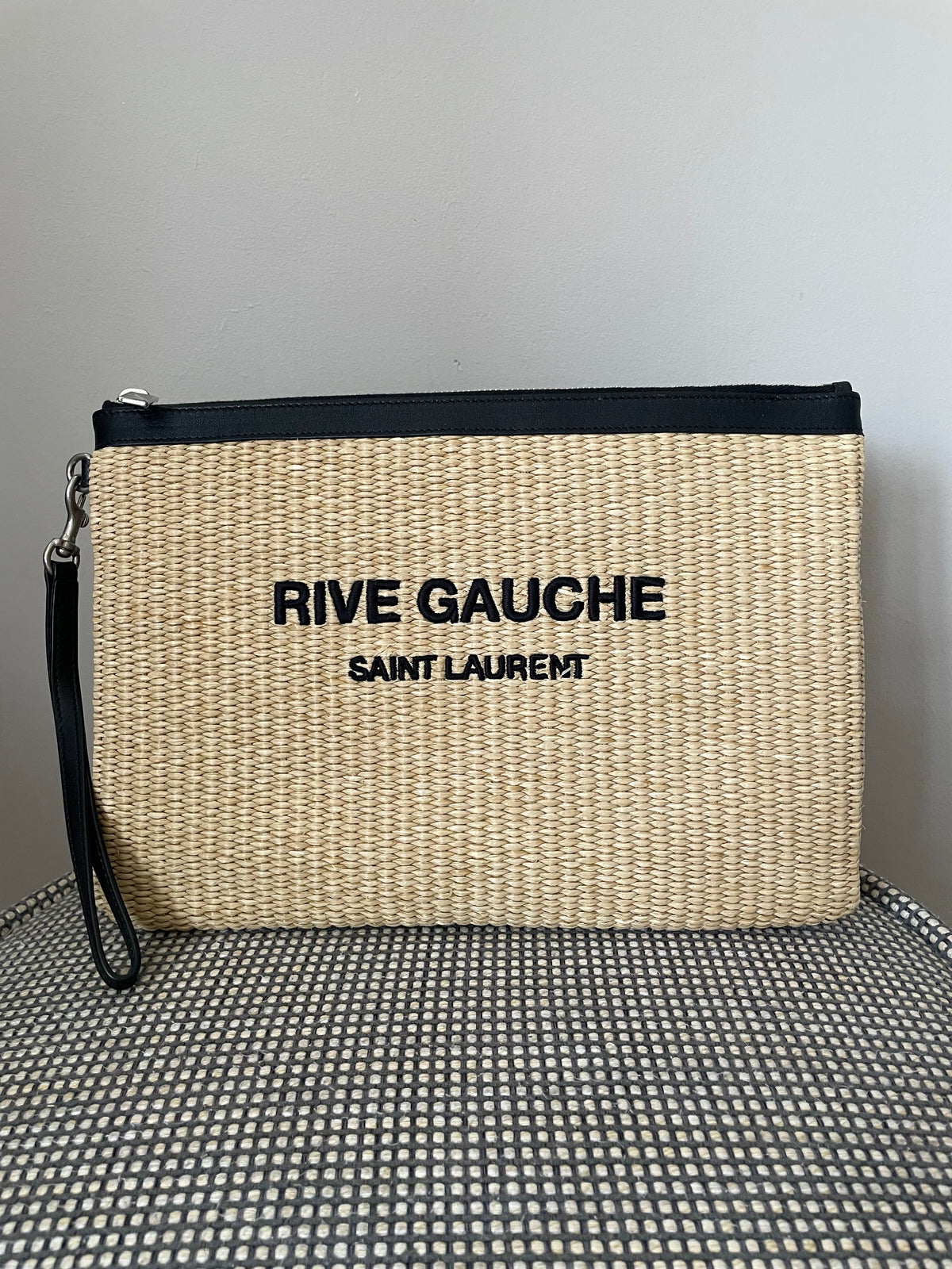Preloved Saint Laurent Rive Gauche Raffia Clutch Bag