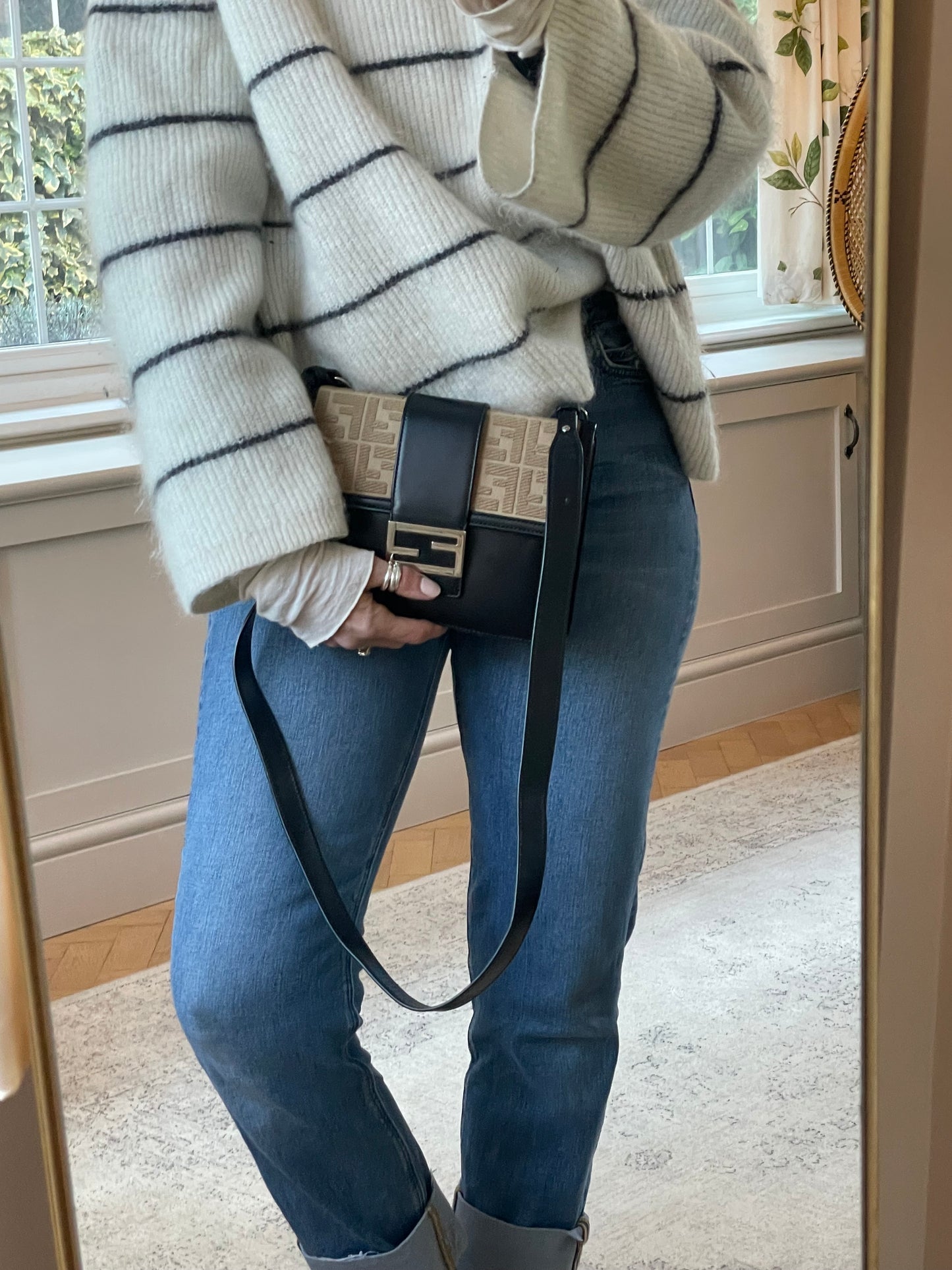 Preloved Fendi Zucca Flat Baguette Crossbody Bag