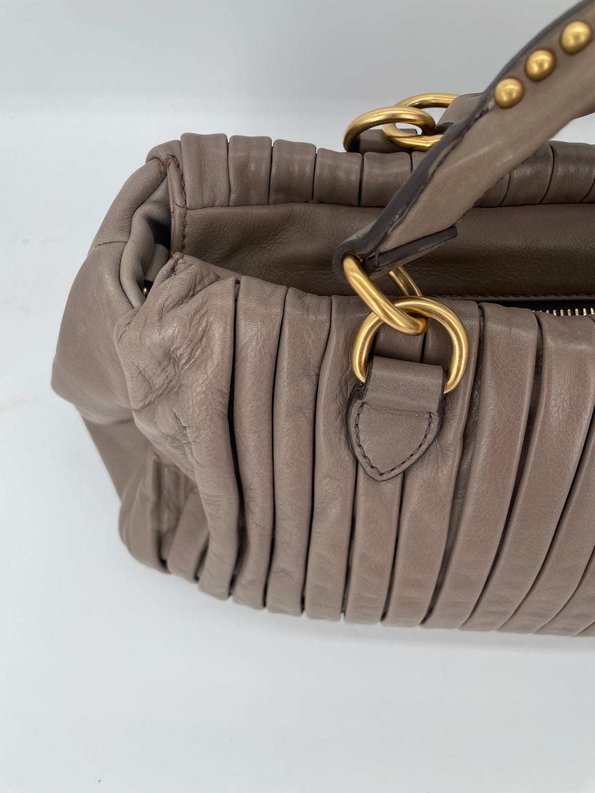 Preloved Miu Miu Plisse Pleated Leather Top handle bag