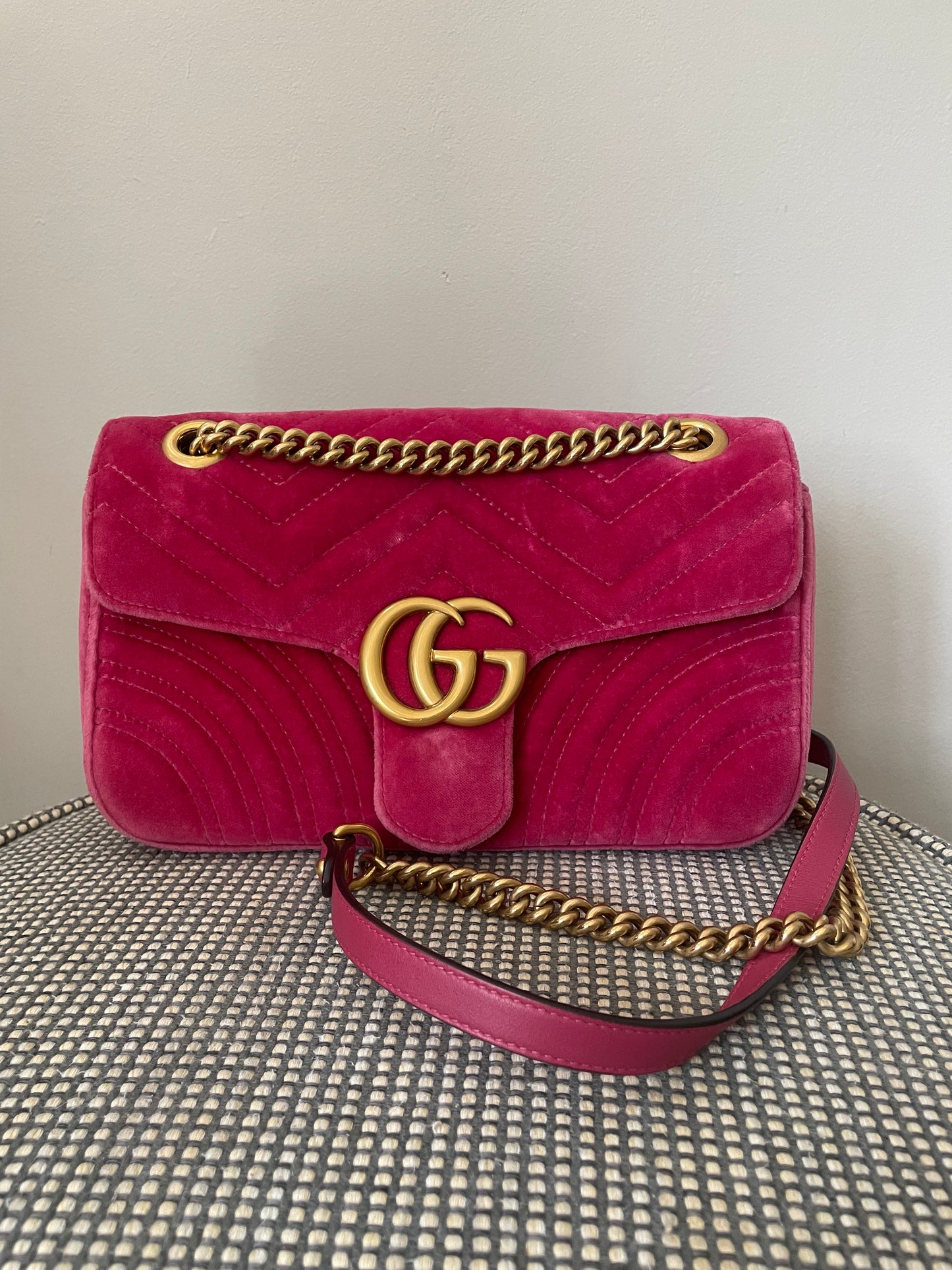 Preloved Gucci Velvet Matelasse GG Marmont Shoulder Bag, Small