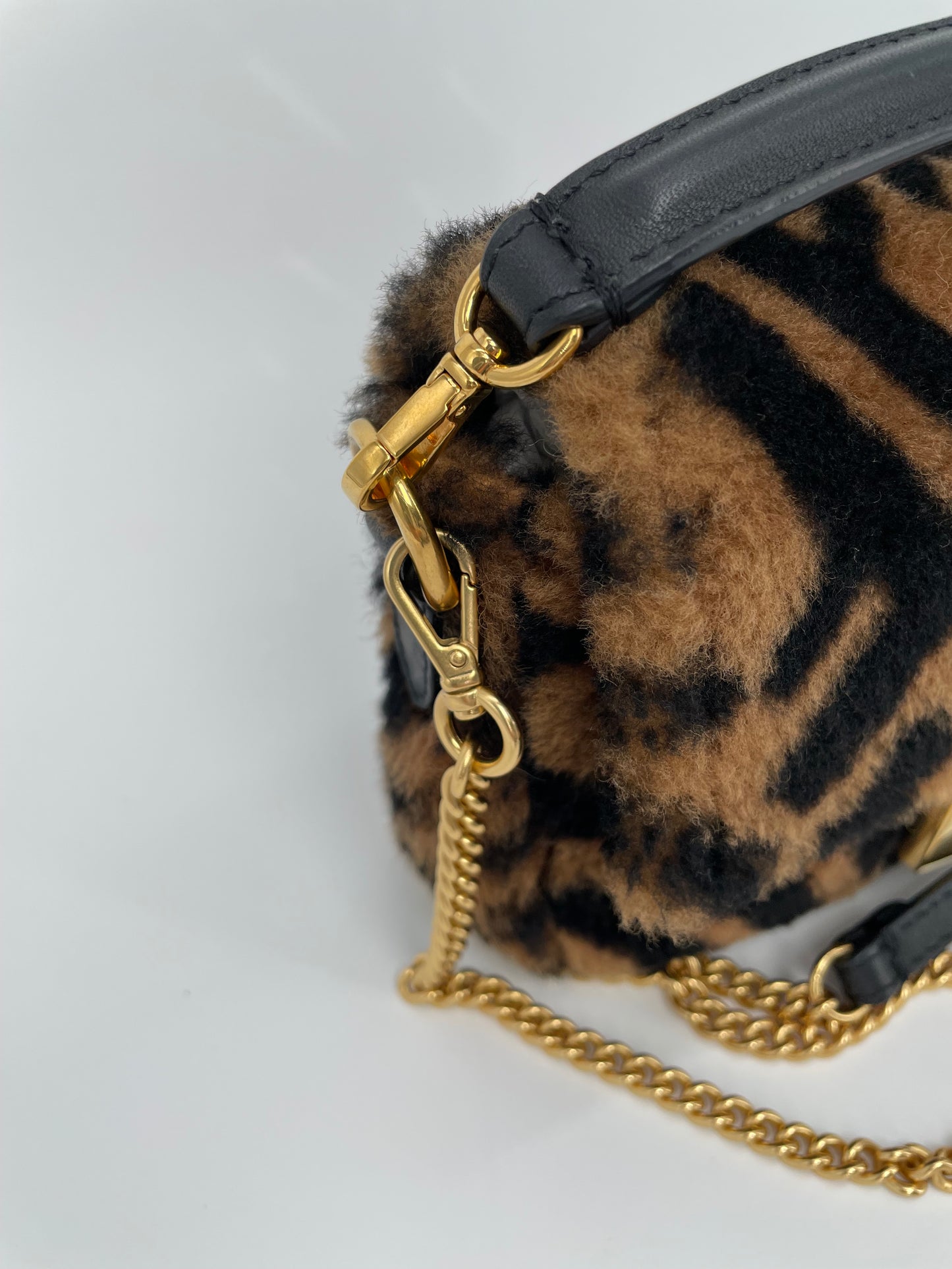 Preloved Fendi Shearling Sheepskin FF Chain Baguette, Mini
