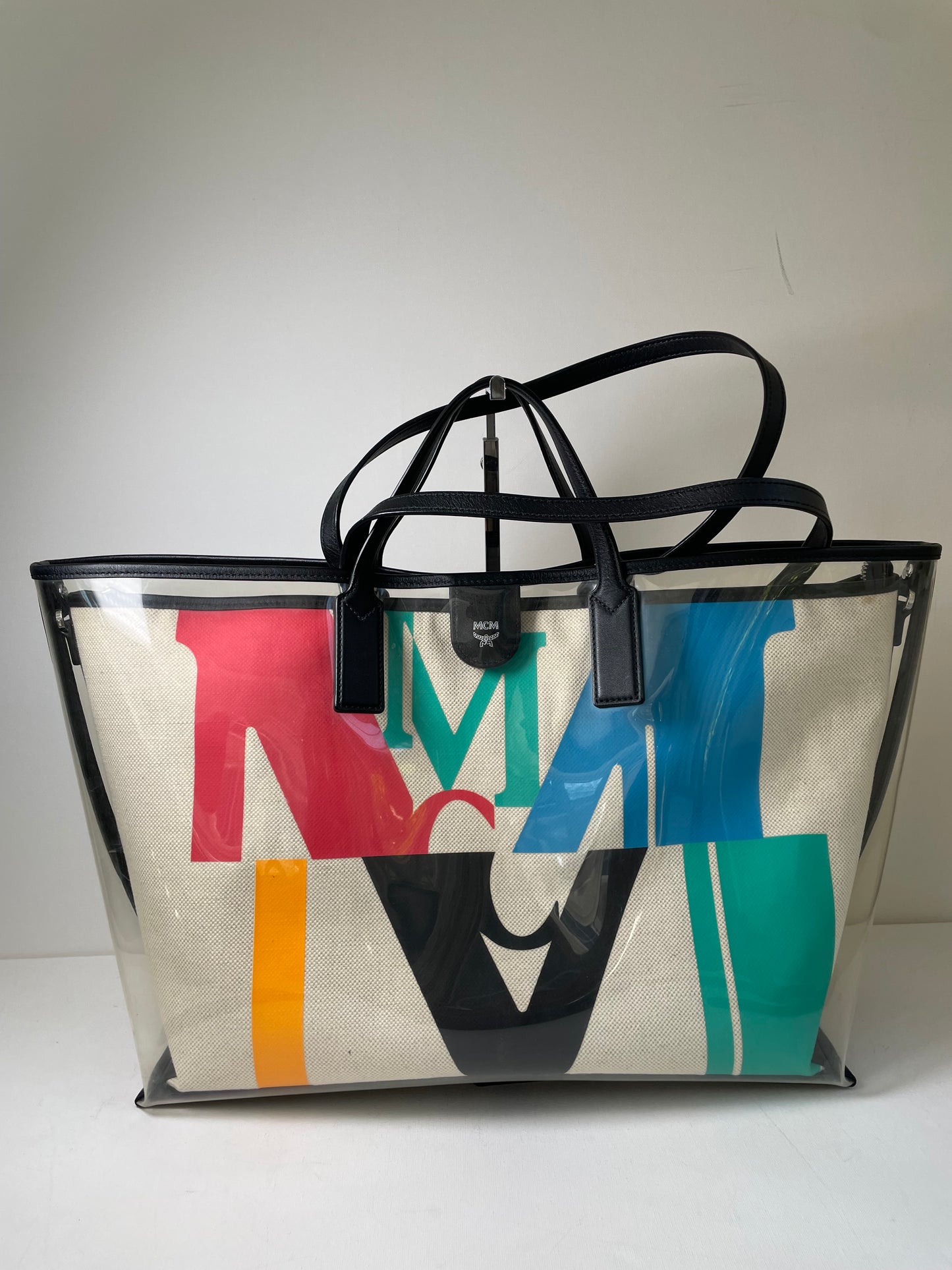Preloved MCM Glitch Logo Shopping Tote, Large