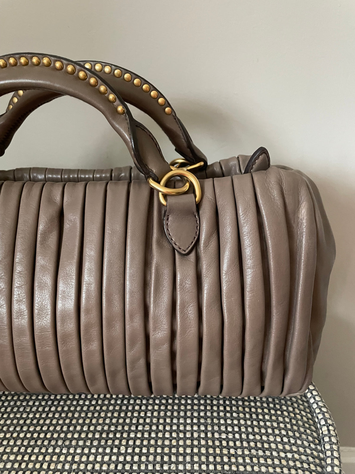 Preloved Miu Miu Plisse Pleated Leather Top handle bag