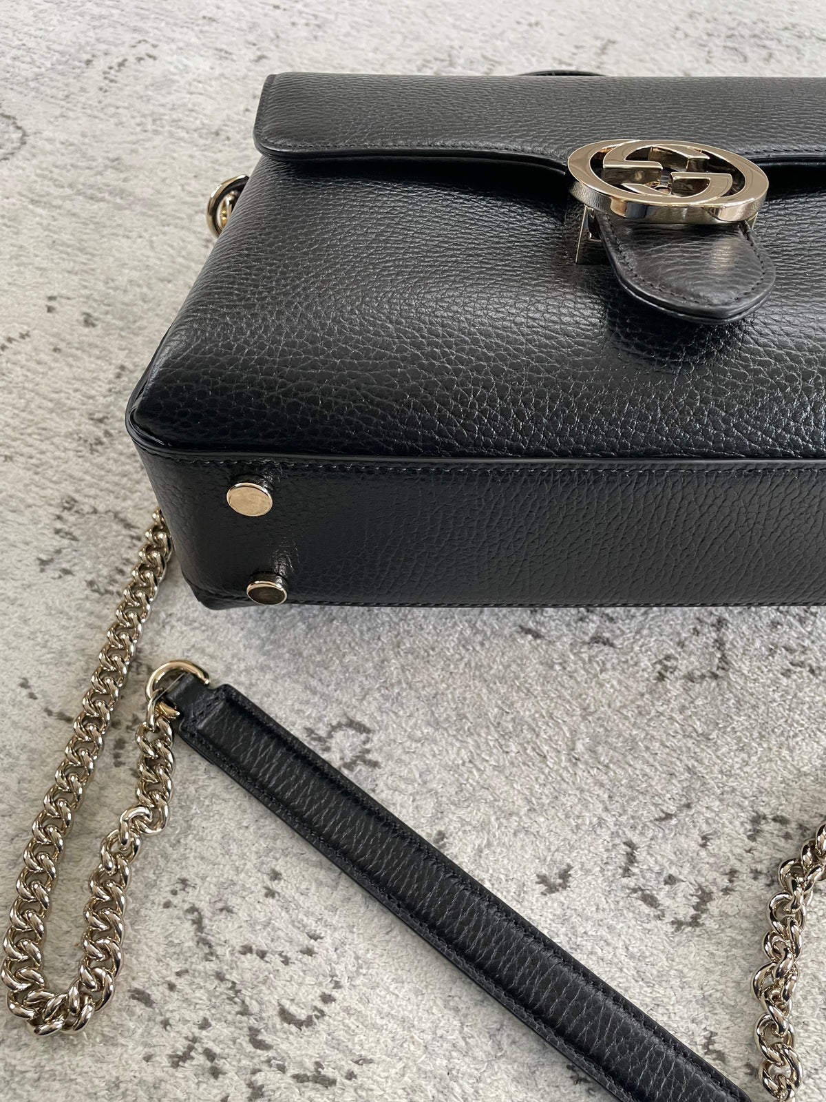 Preloved Gucci Dollar Interlocking Top Handled Shoulder Bag, Medium
