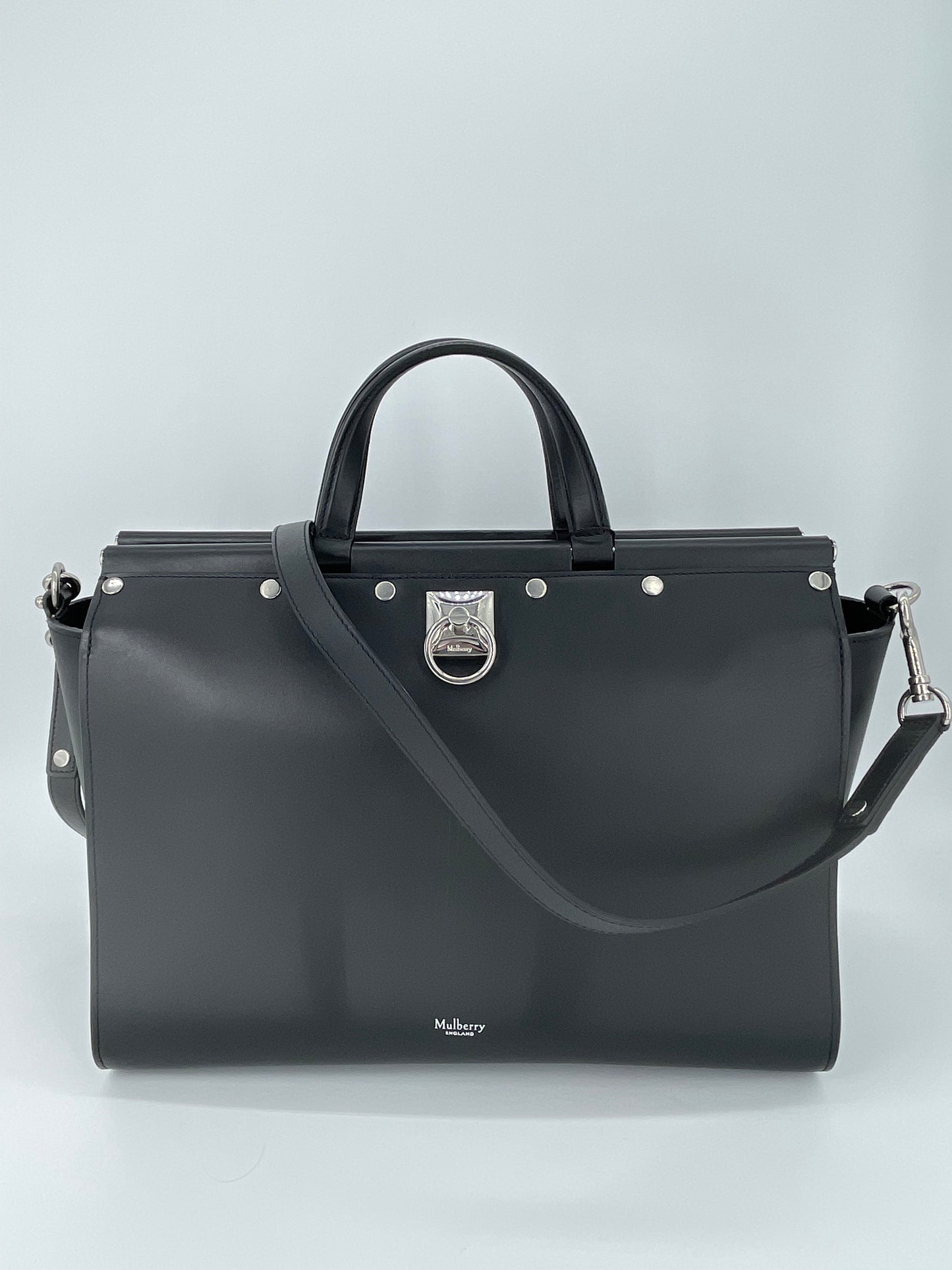 Preloved Mulberry Iris Top Handle Flat Stud Tote Bag with Long Strap