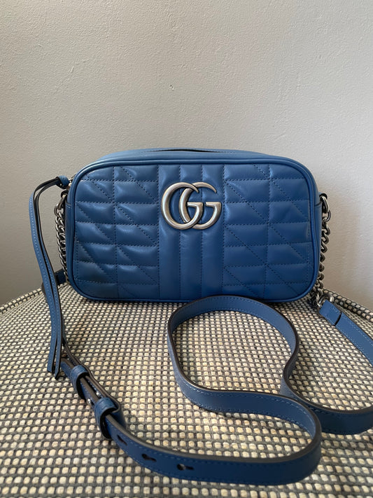 Preloved Gucci Quilted Leather Geometric Marmont Crossbody Bag, Small